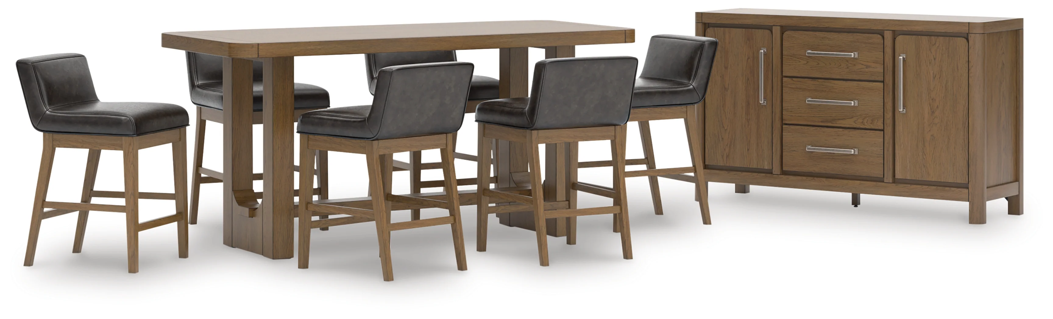 Cabalynn Light Brown Counter Height Dining Table and 6 Barstools with Storage - Image 2