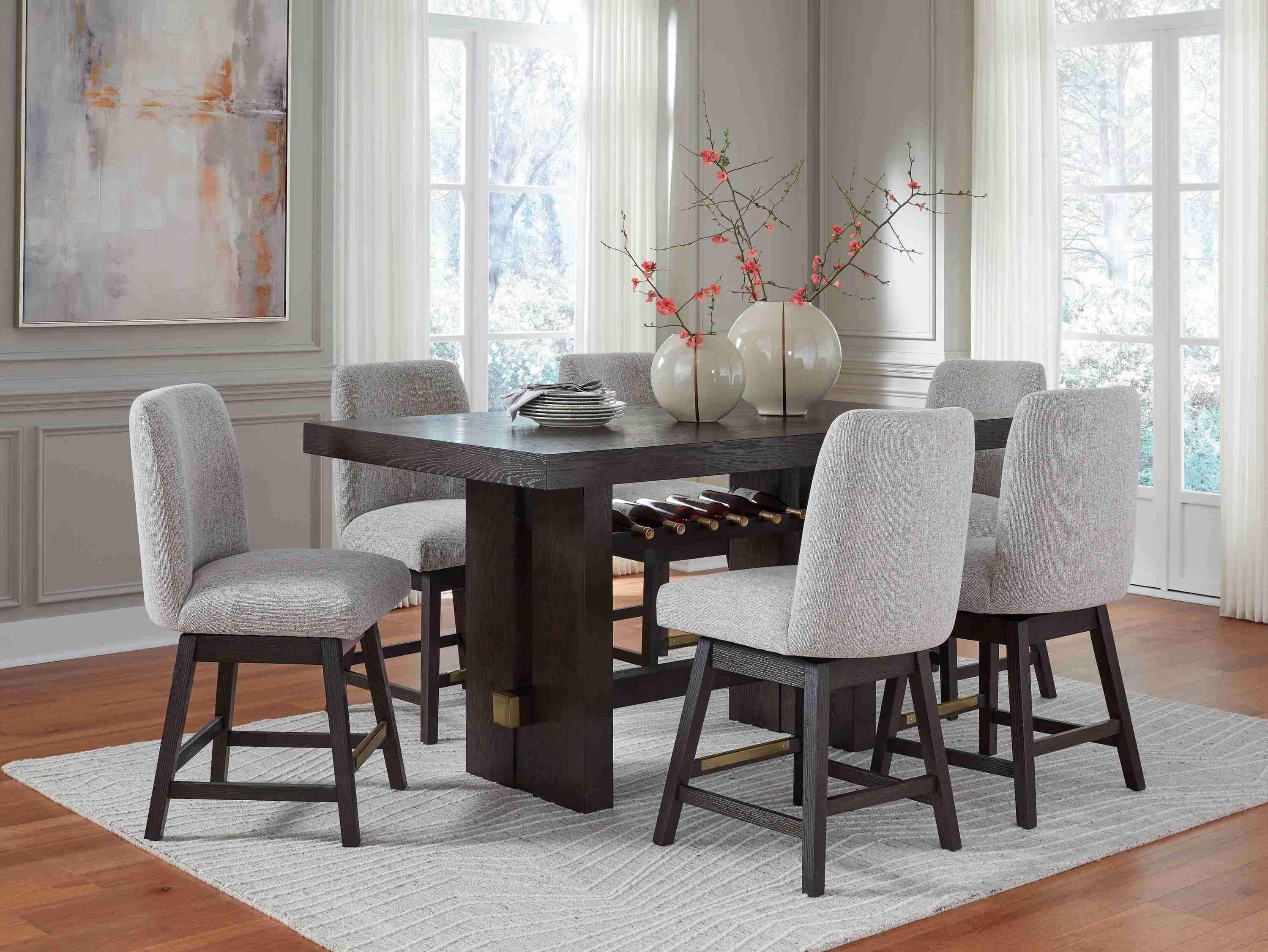 Burkhaus Dark Brown Counter Height Dining Table and 6 Barstools - Image 2
