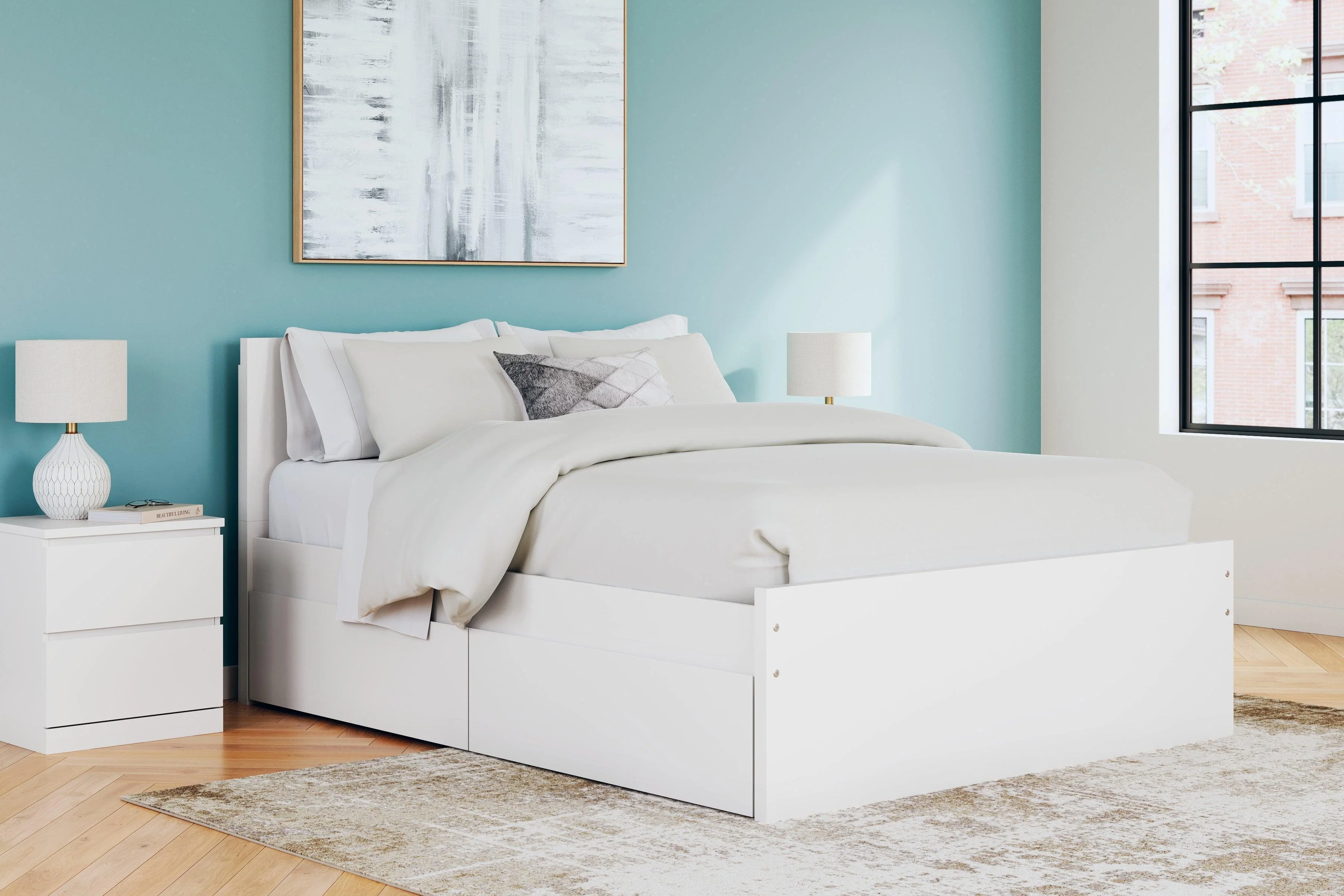 Onita White Queen Panel Platform Bed with 2 Side Storage - Image 3