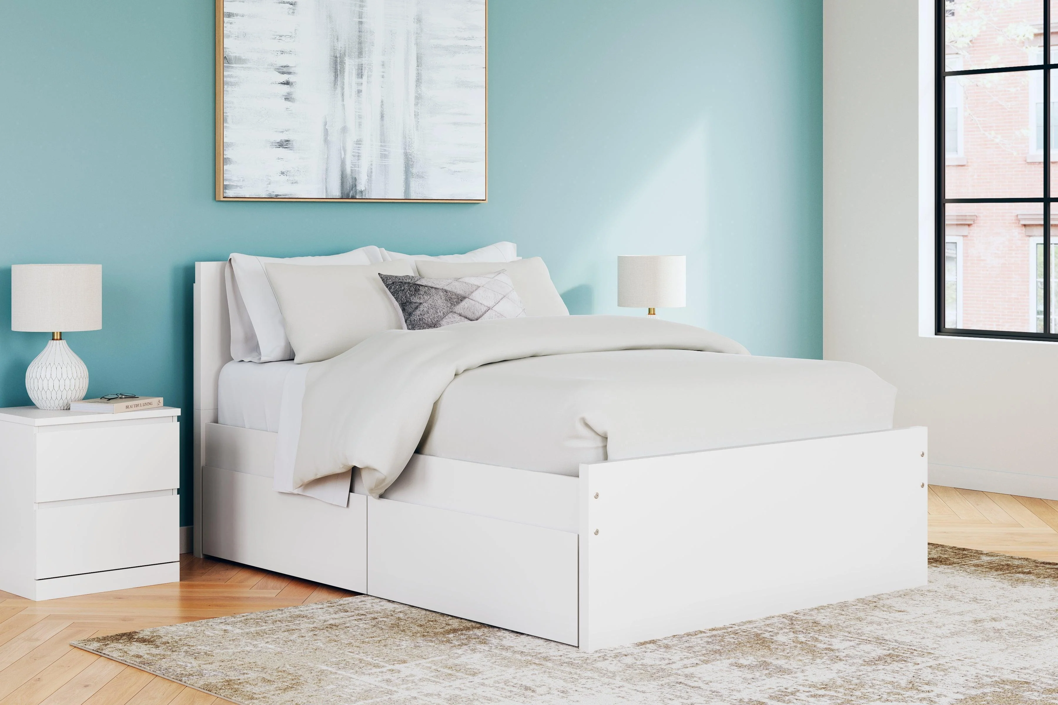 Onita White Full Panel Platform Bed with 2 Side Storage - Image 3