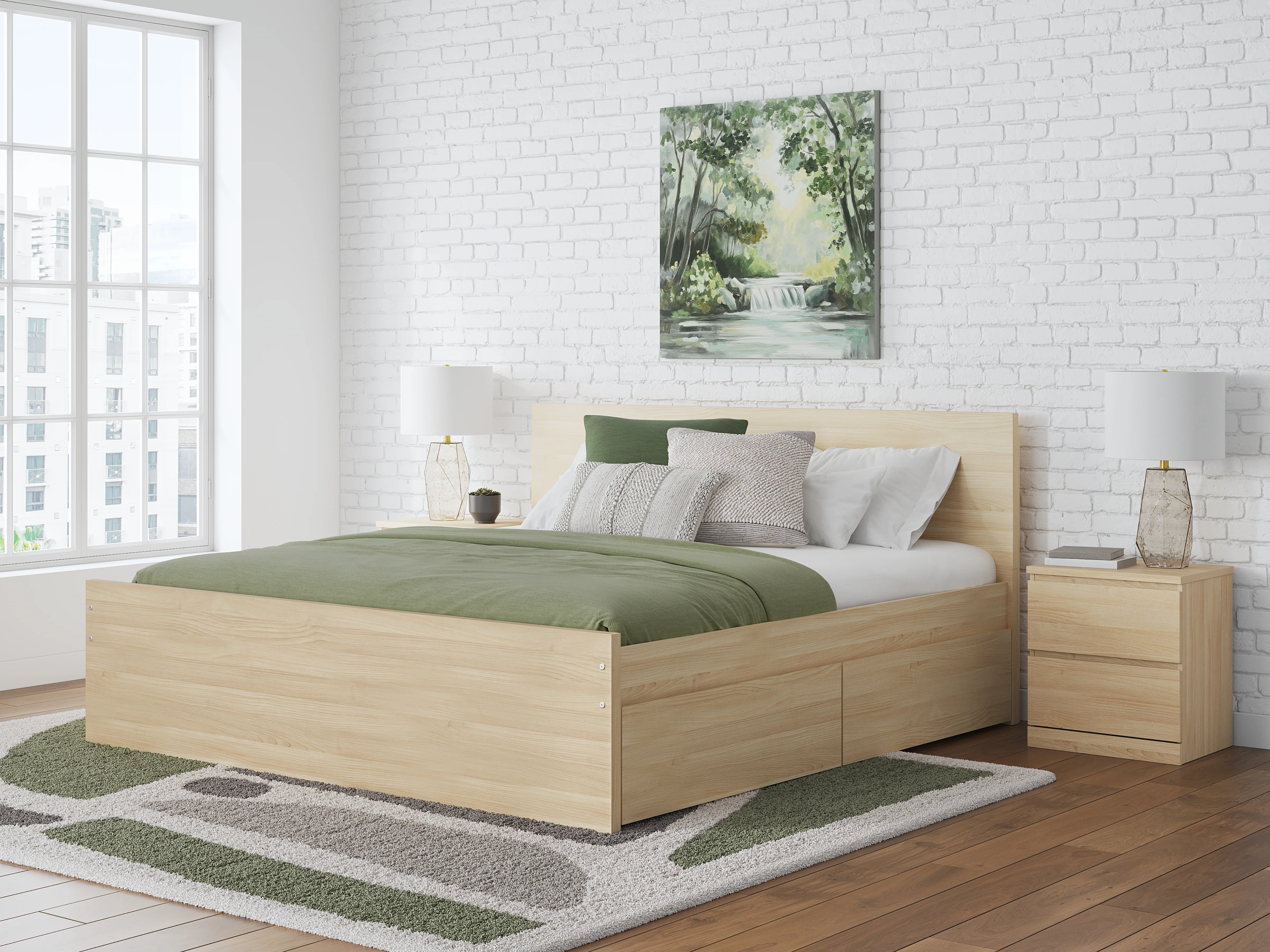 Onita Natural King Panel Platform Bed with 2 Side Storage - Image 3