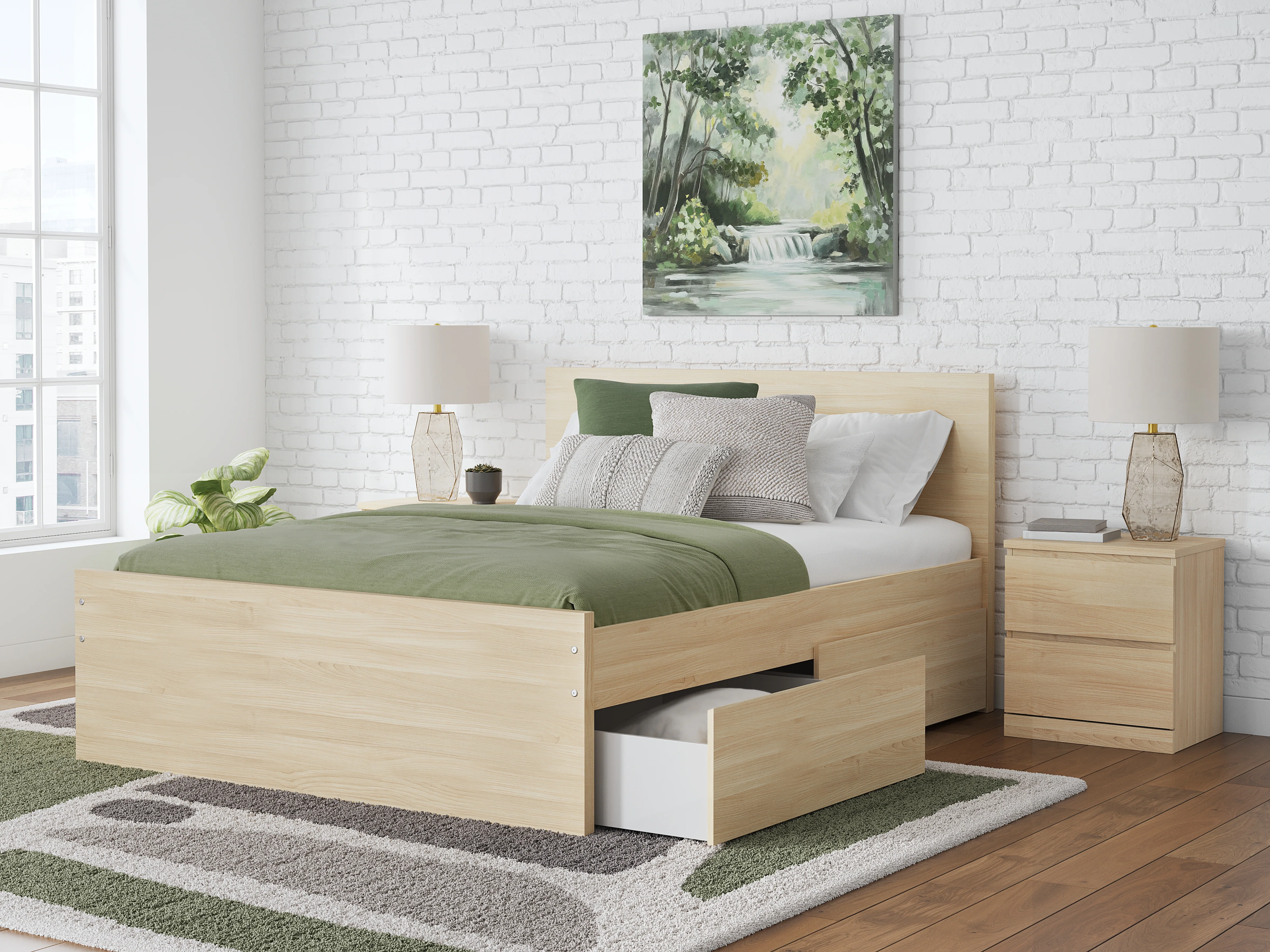 Onita Natural Full Panel Platform Bed with 2 Side Storage - Image 3