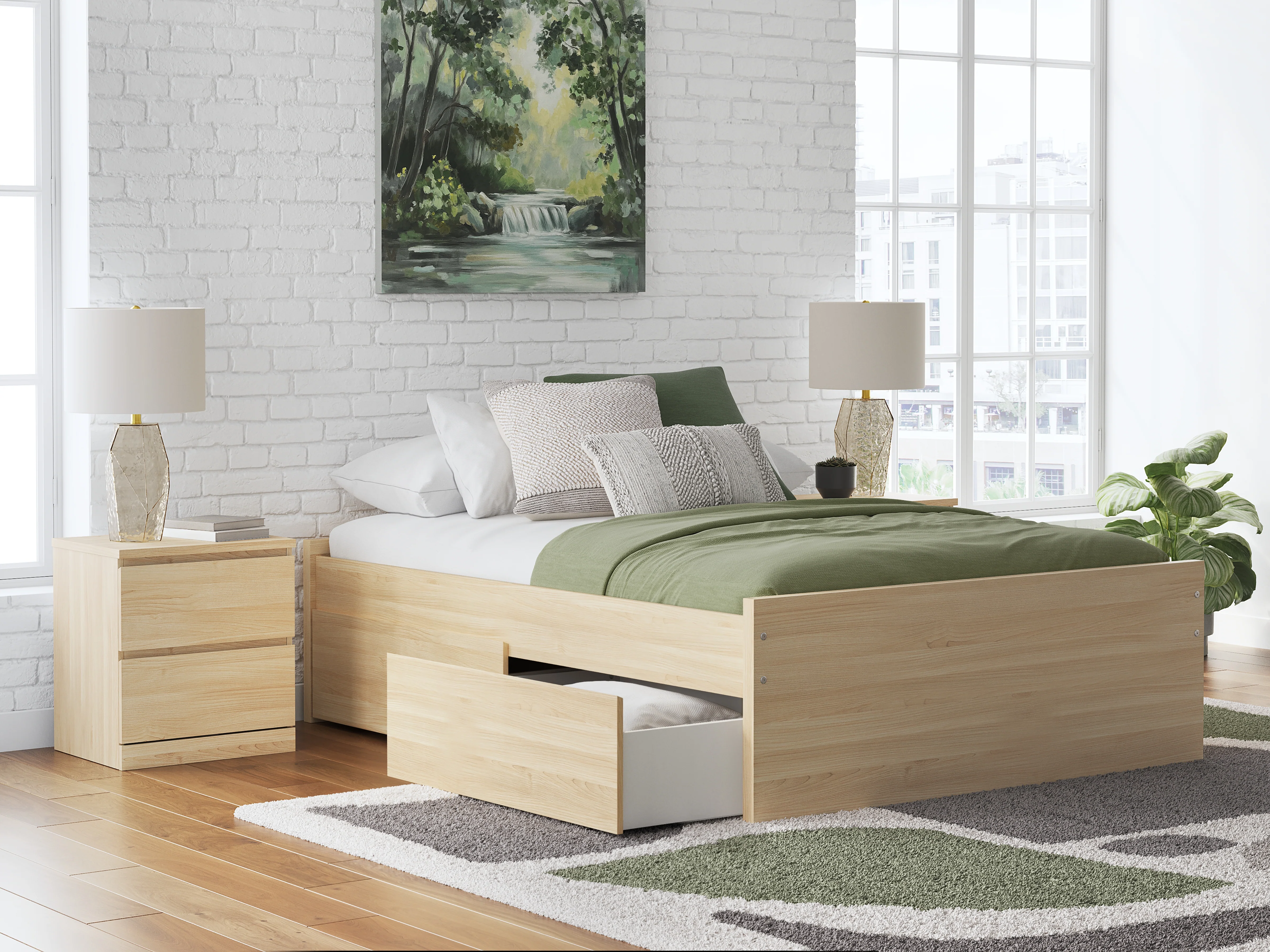 Onita Natural Full Platform Bed with 2 Side Storage - Image 3