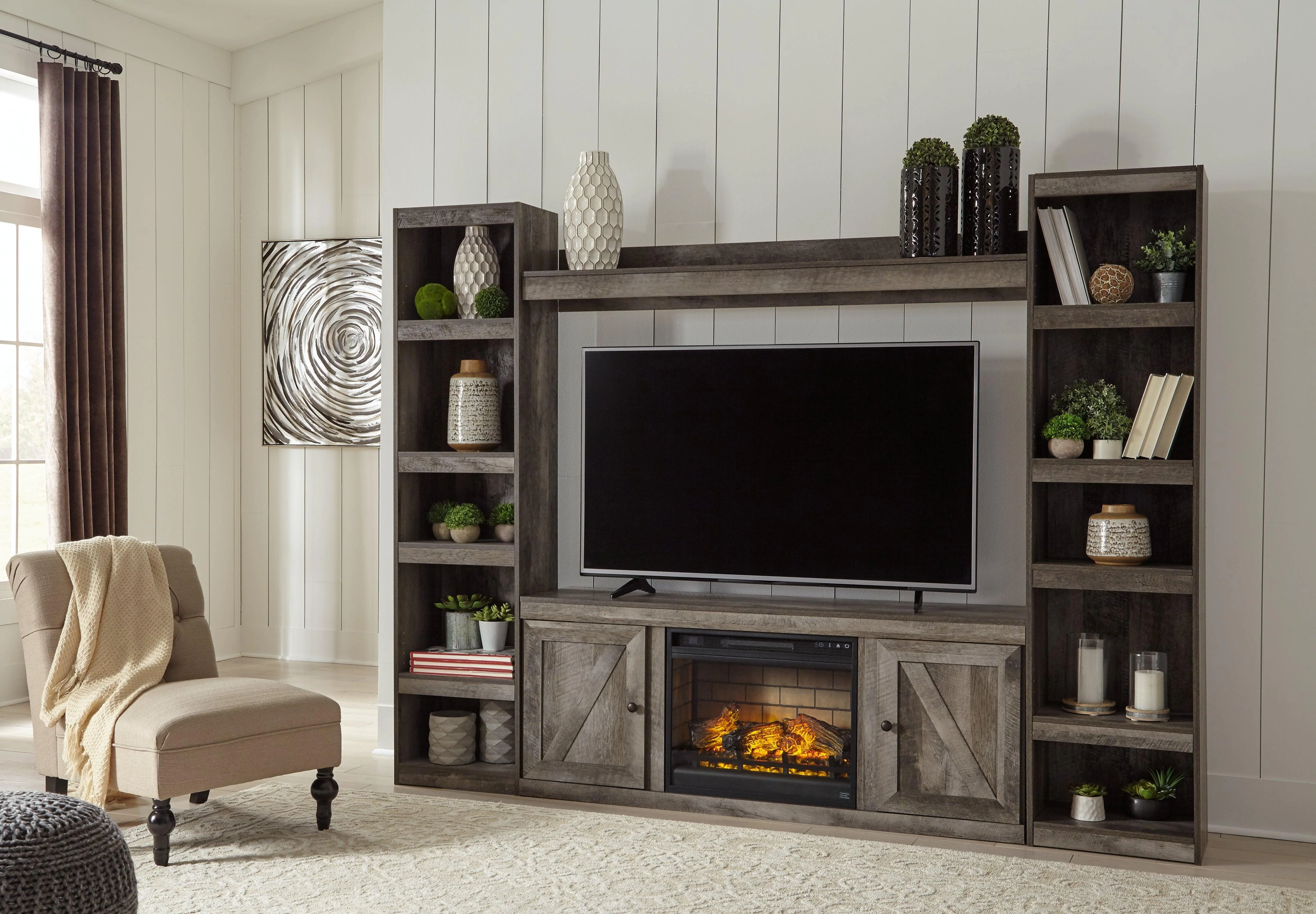 Wynnlow Gray 4-Piece Entertainment Center With Electric Fireplace - Image 3