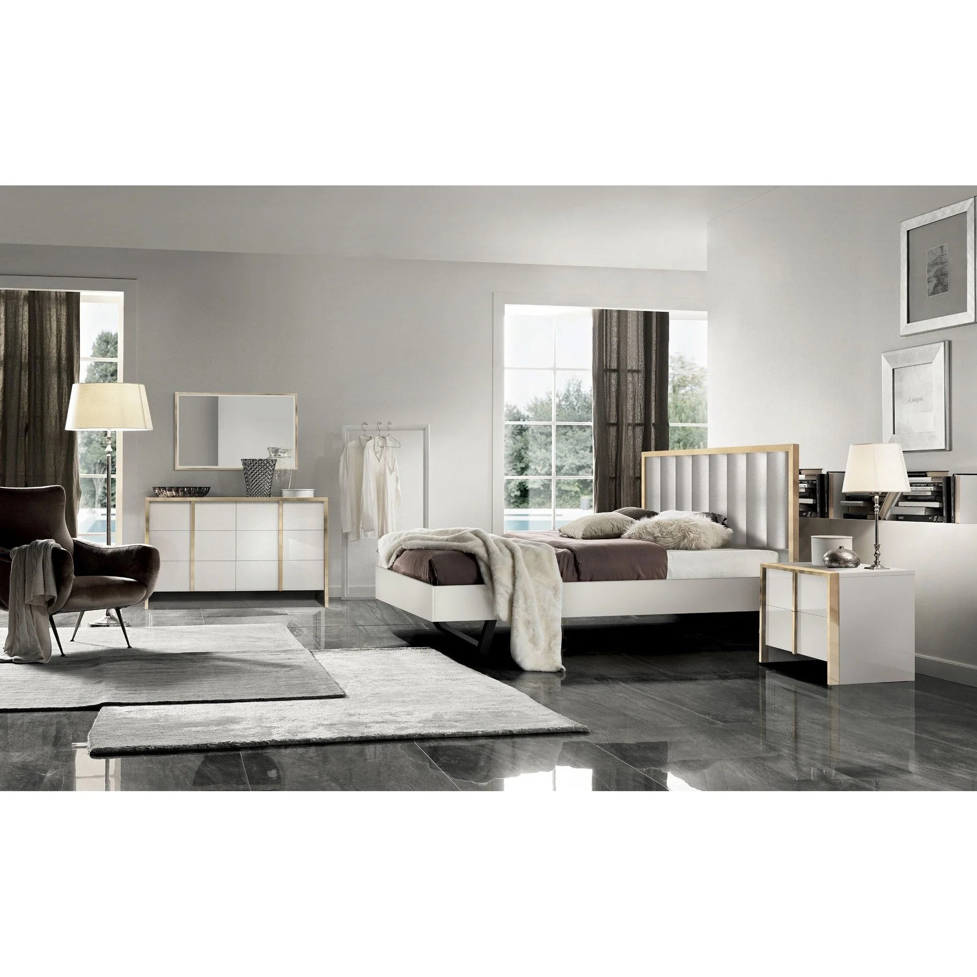 Fiocco Beige Upholstered Italian Bedroom Set - Image 2