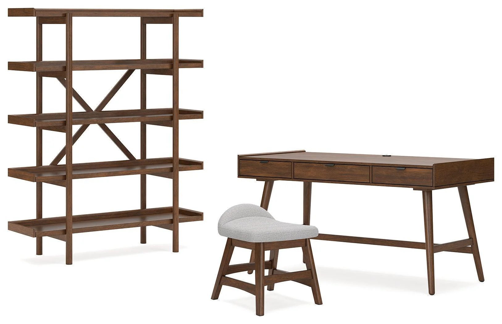 Lyncott Brown Home Office Desk With Chair And Storage - Image 2