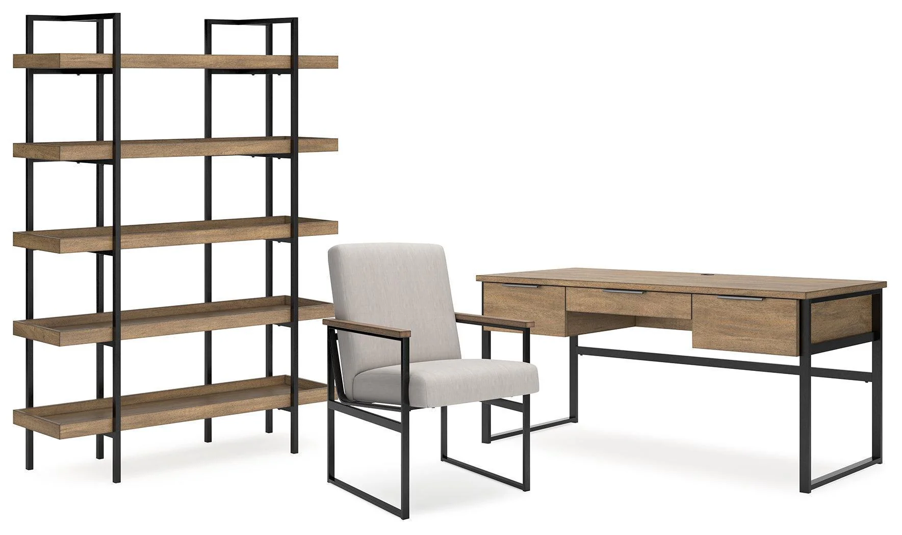 Montia Light Brown Home Office Desk with Chair and Storage - Image 3