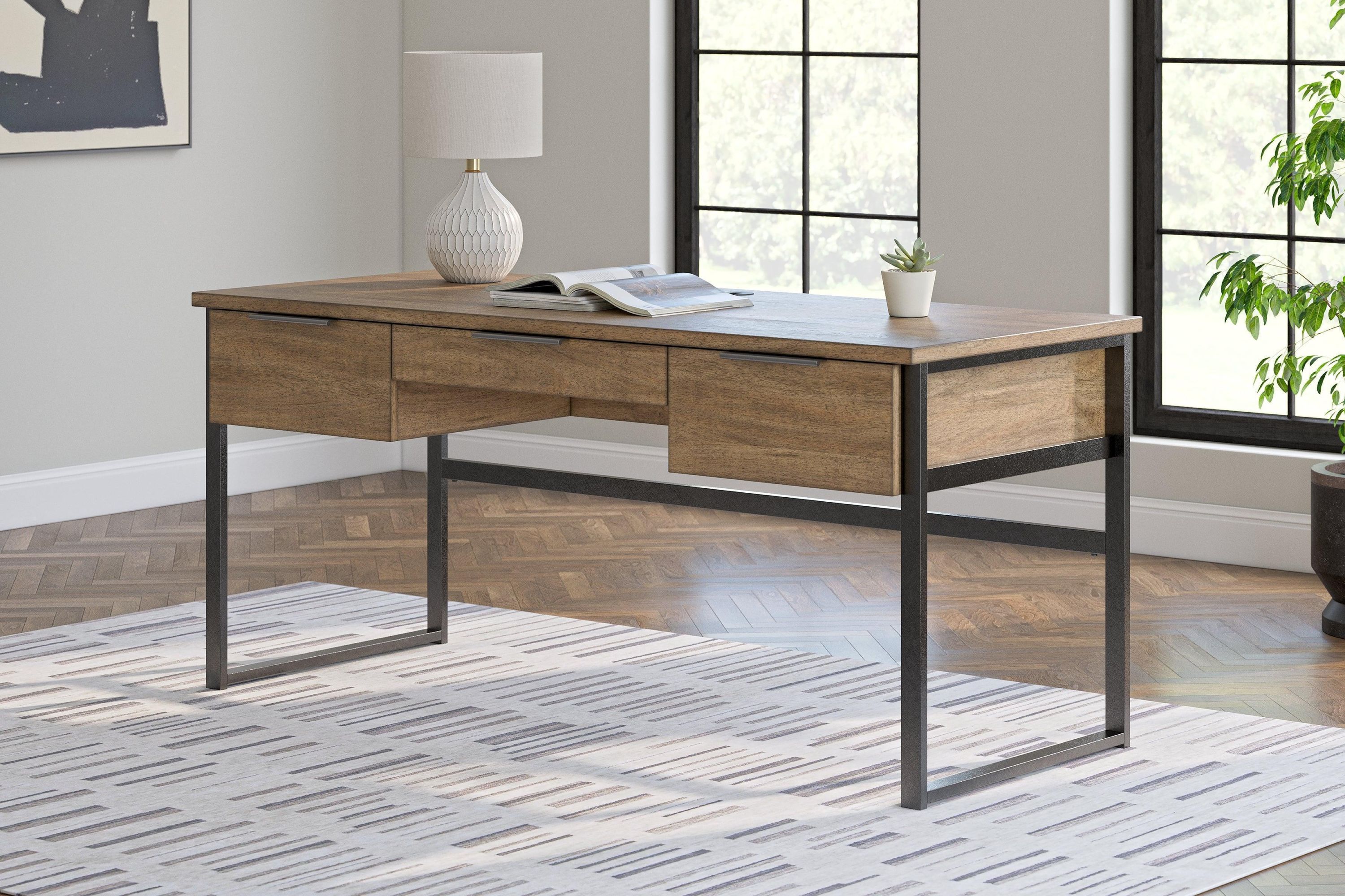Montia Light Brown Home Office Desk with Chair - Image 2