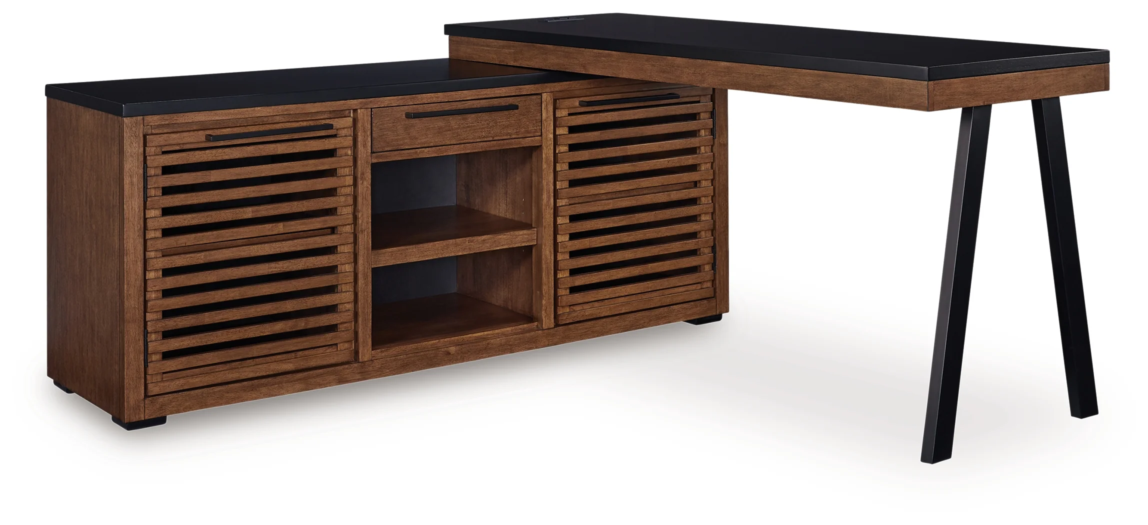 Kallari Warm Brown/Black Credenza with Desk Return - Image 2