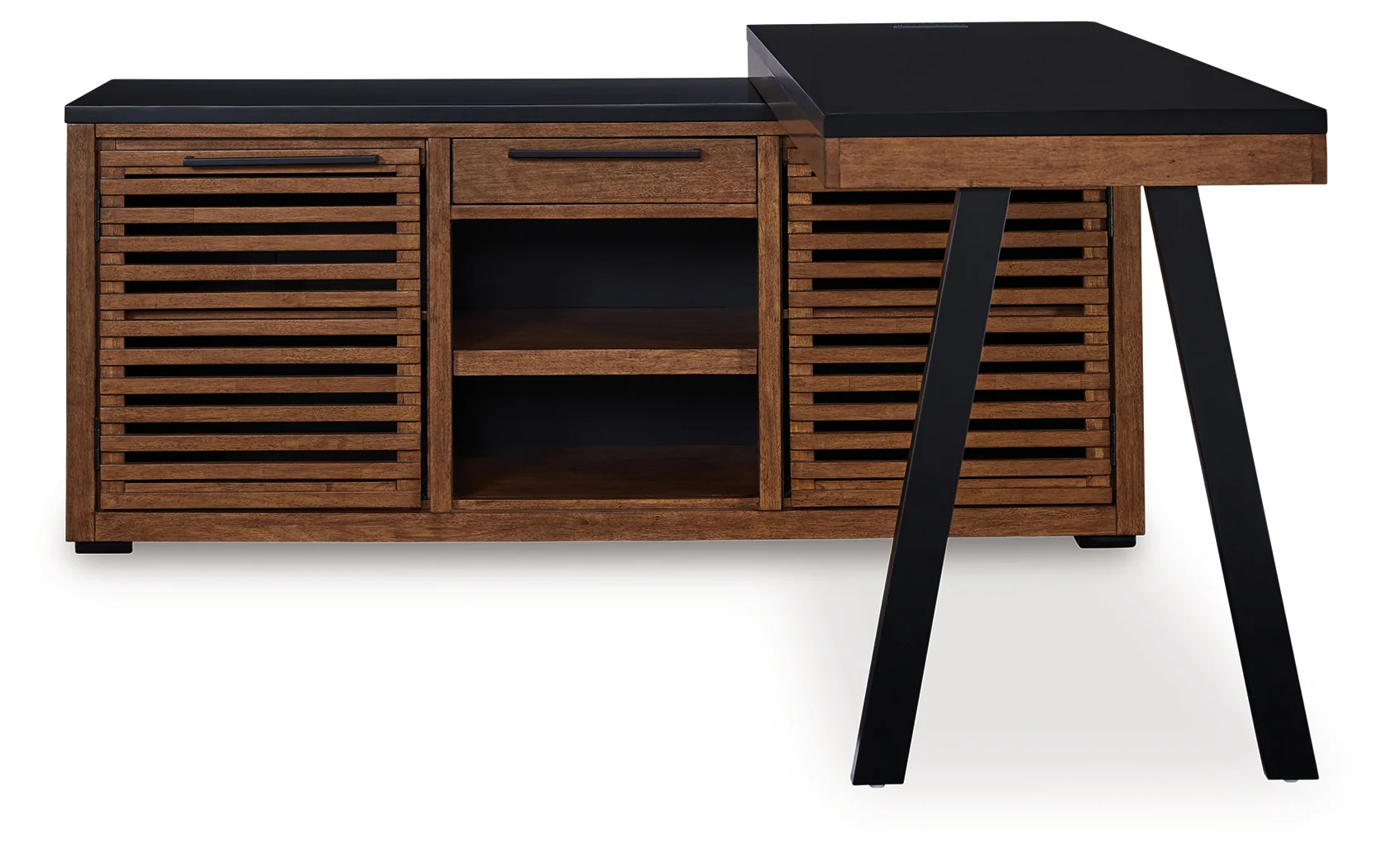Kallari Warm Brown/Black Credenza with Desk Return - Image 3