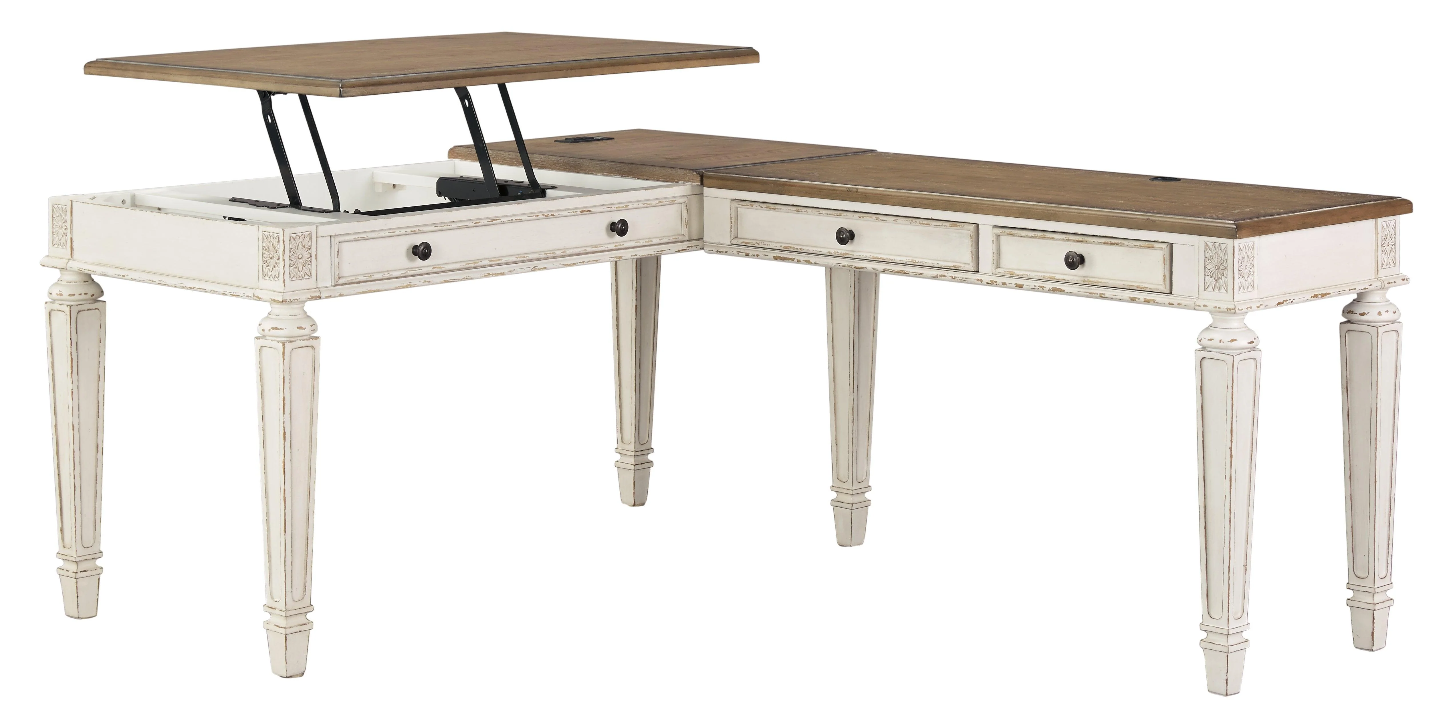 Realyn White Brown 2-Piece Home Office Lift Top Desk - Image 2