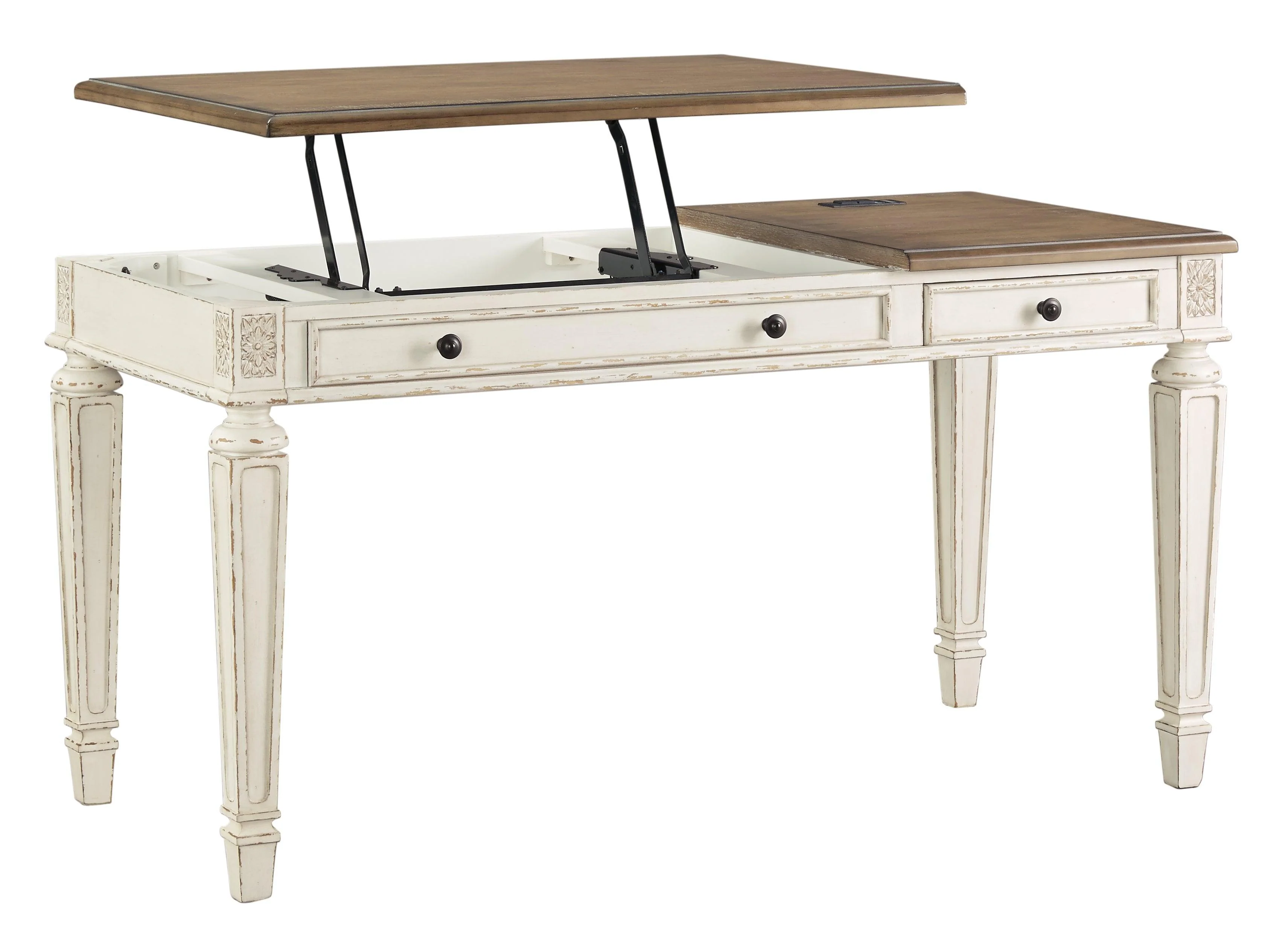 Realyn White Brown Home Office Lift Top Desk - Image 3