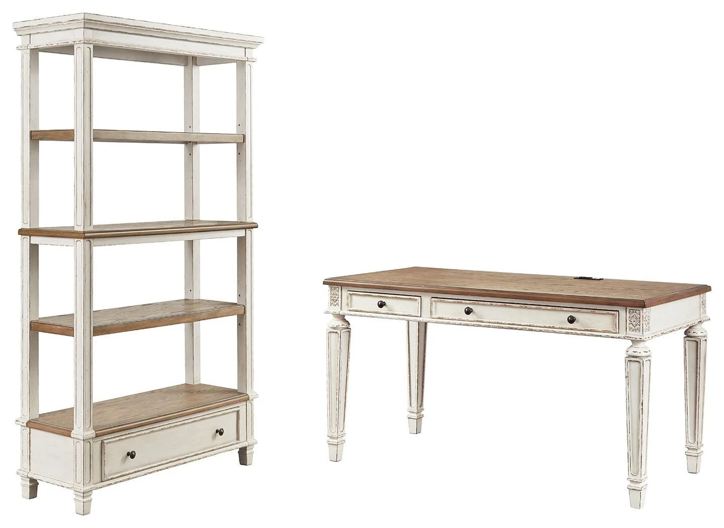 Realyn White Brown Home Office Desk And Storage - Image 2