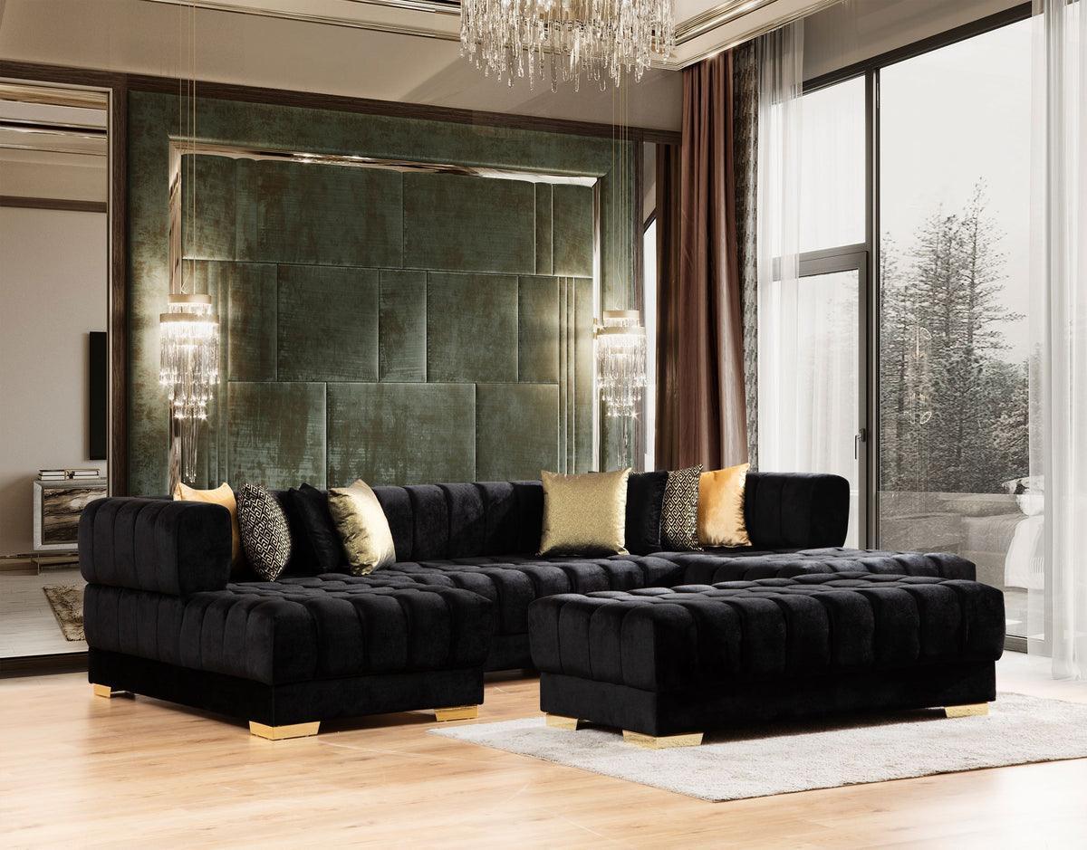 Mia Black Velvet Rectangle Ottoman - Image 2