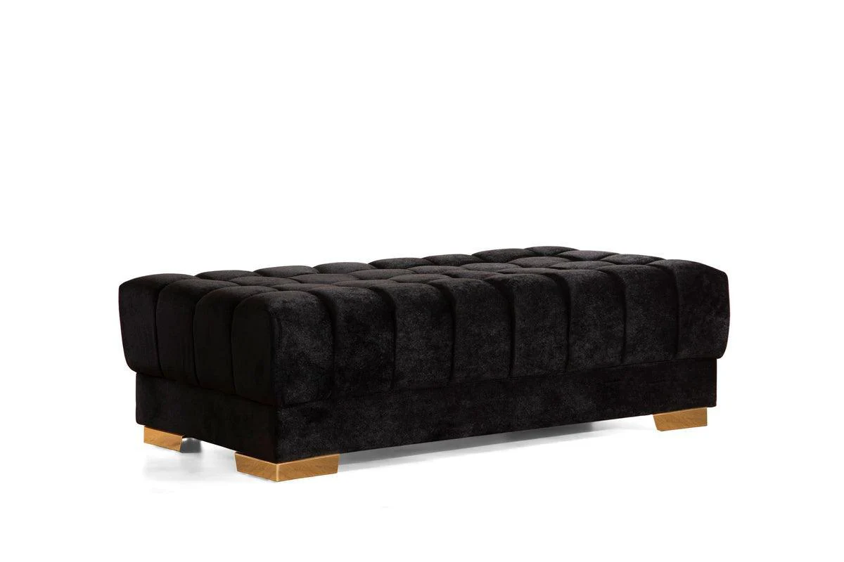 Mia Black Velvet Rectangle Ottoman - Image 1