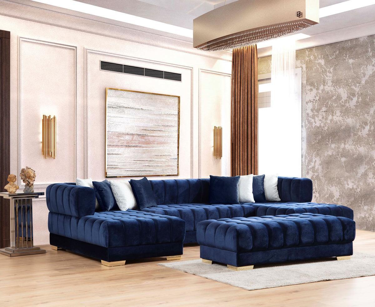 Mia Navy Velvet Rectangle Ottoman - Image 2