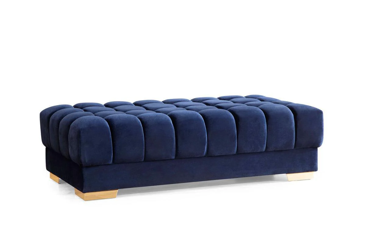 Mia Navy Velvet Rectangle Ottoman - Image 1