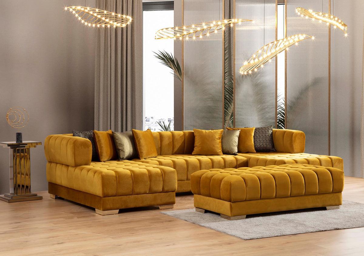 Mia Mustard Velvet Rectangle Ottoman - Image 2