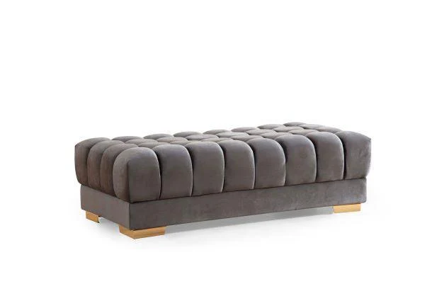 Mia Gray Velvet Rectangle Ottoman - Image 1