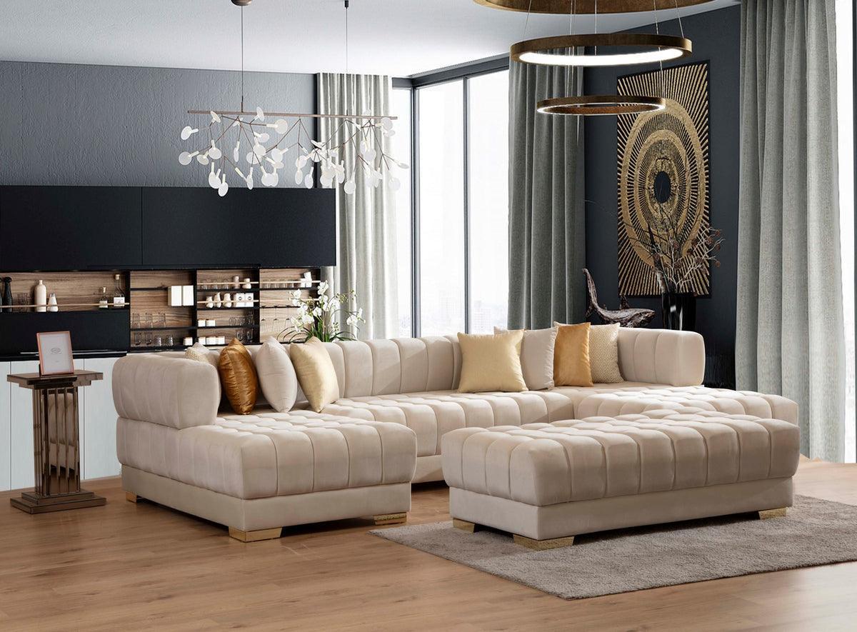 Mia Ivory Velvet Rectangle Ottoman - Image 2
