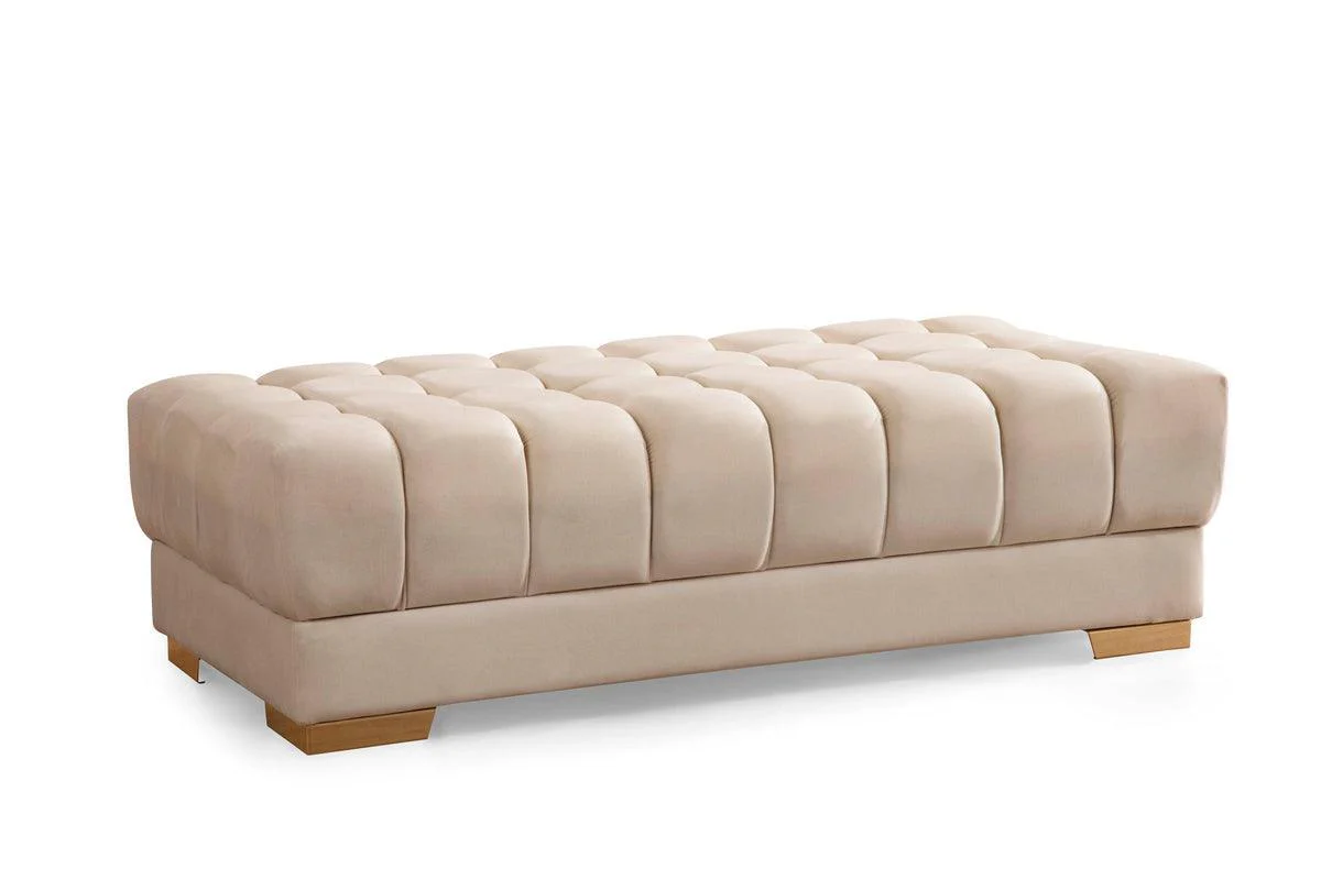 Mia Ivory Velvet Rectangle Ottoman - Image 1