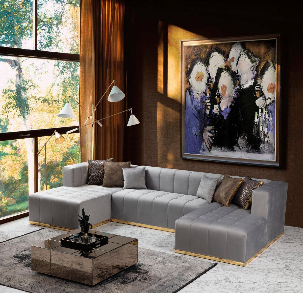 Amelia Gray Velvet Double Chaise 140" Sectional - Image 2