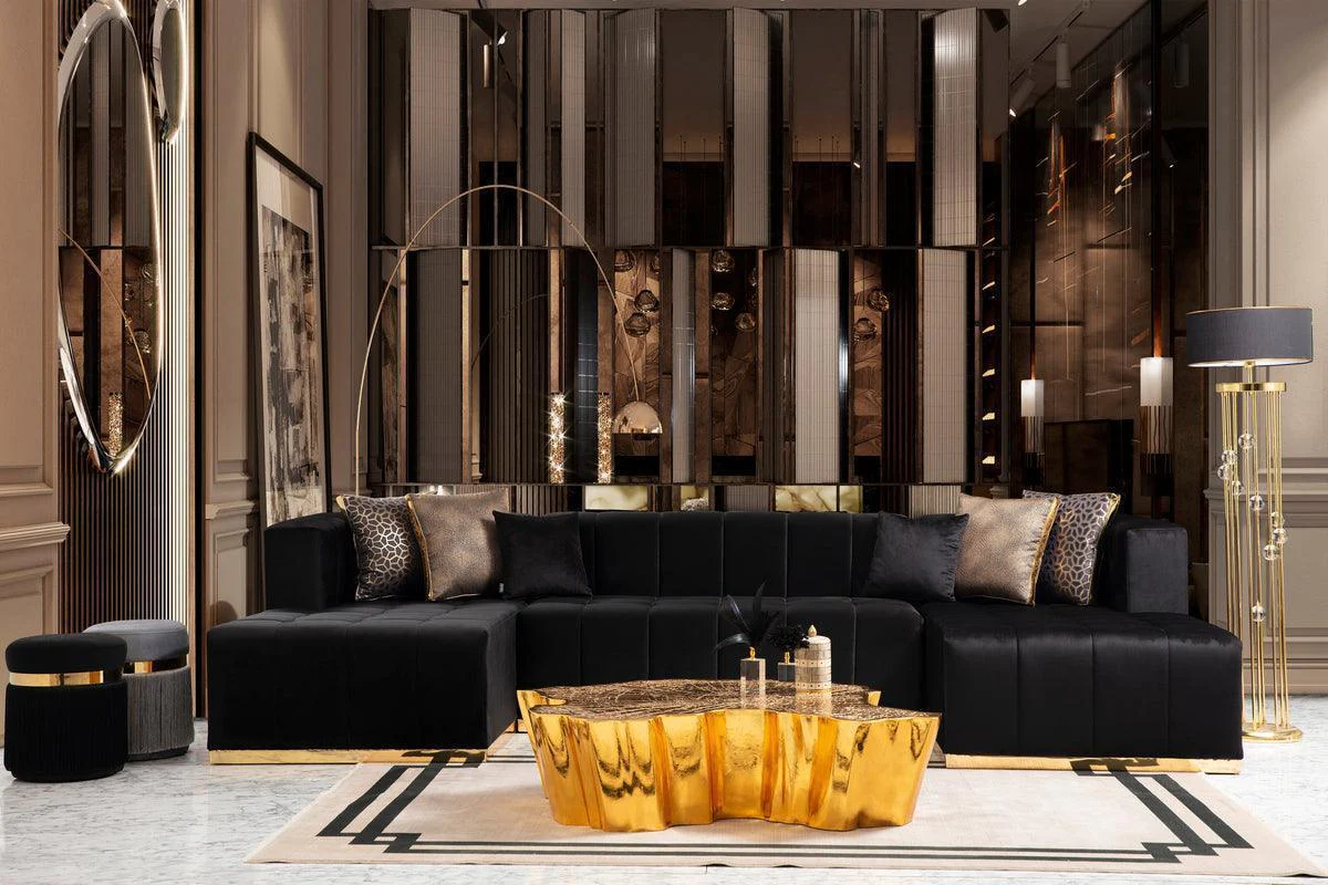 Amelia Black Velvet Double Chaise 140″ Sectional