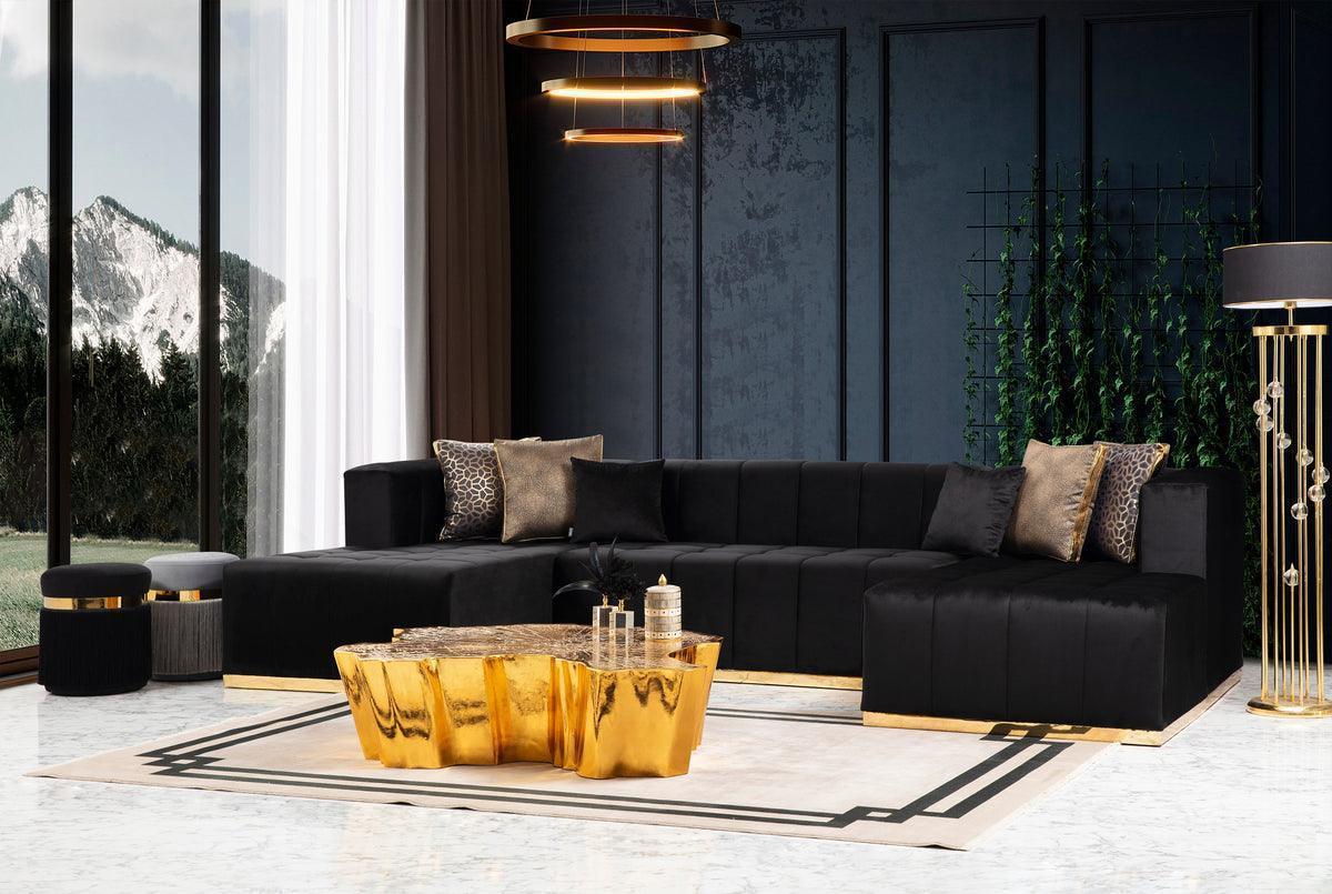 Amelia Black Velvet Double Chaise 140" Sectional - Image 2