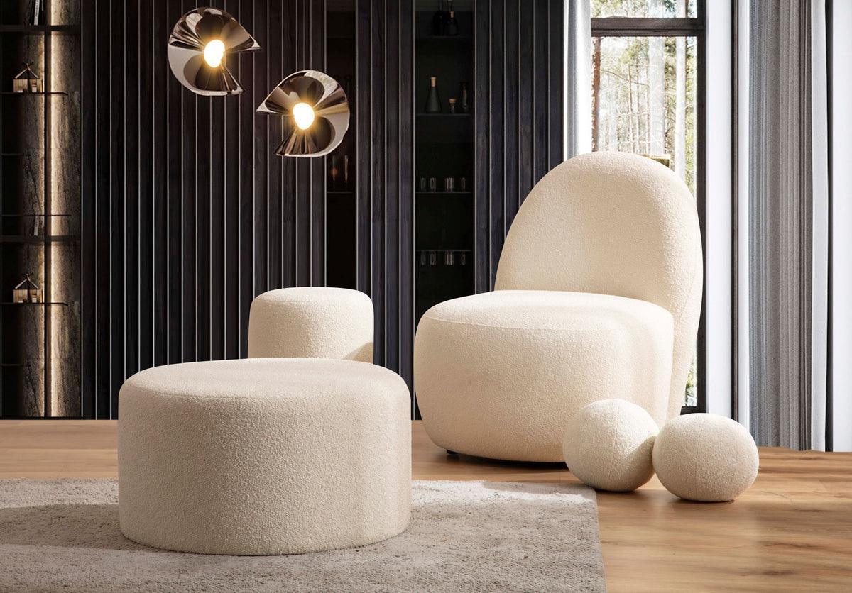 Ava Ivory Boucle Round Ottoman - Image 3