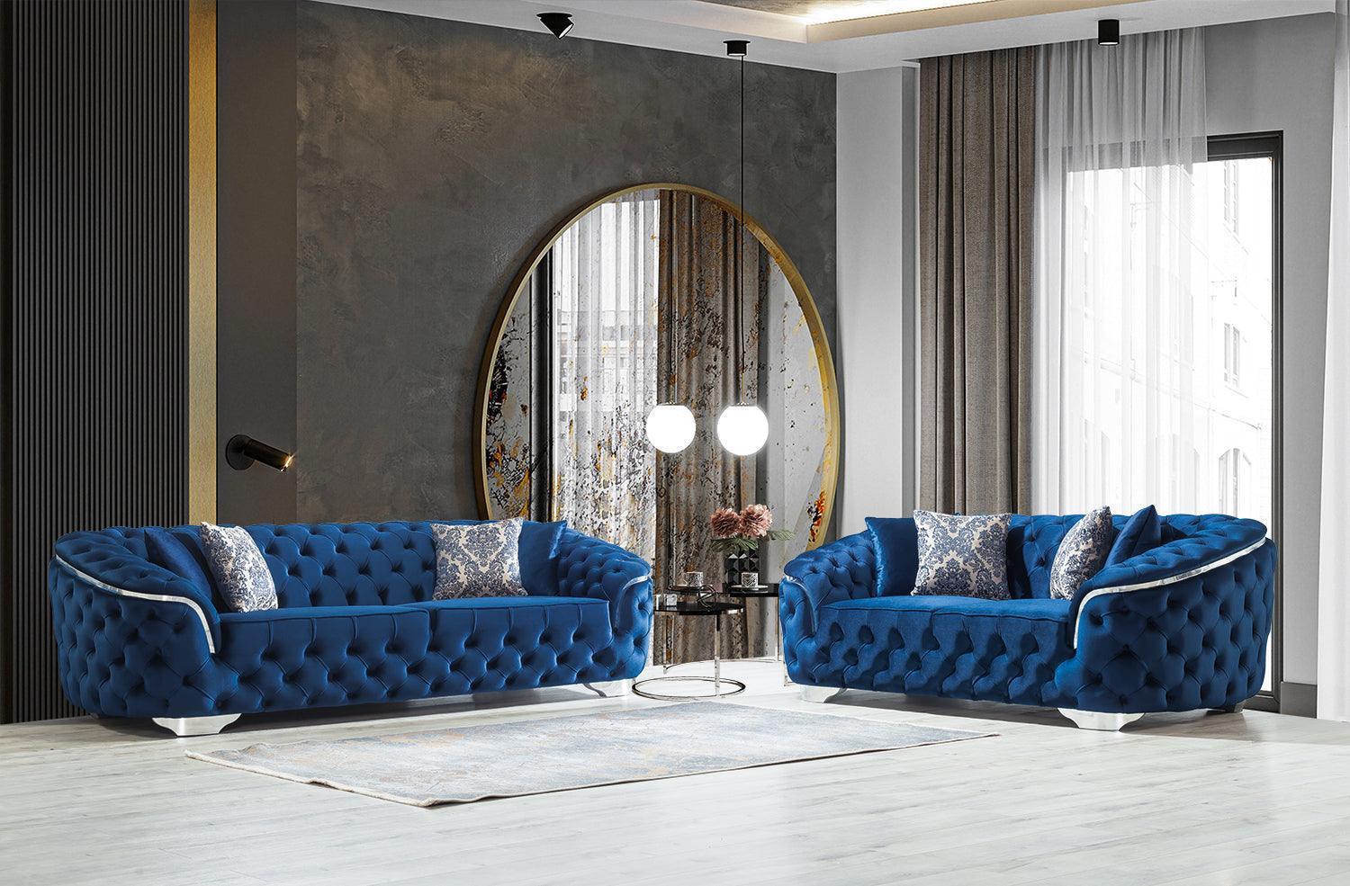 Scarlett Blue Velvet Sofa & Loveseat - Image 1