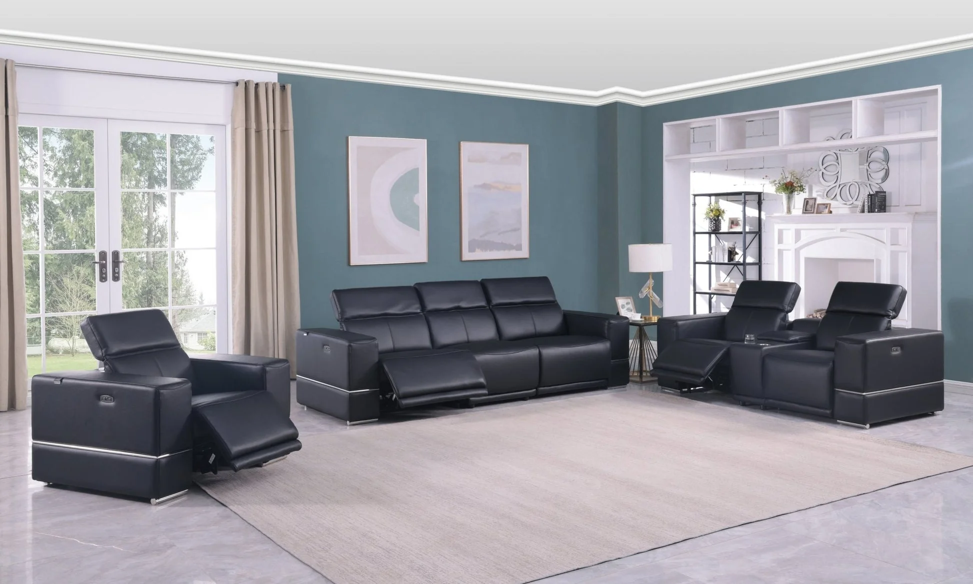 Franco Black Leather Reclining Set - Image 1