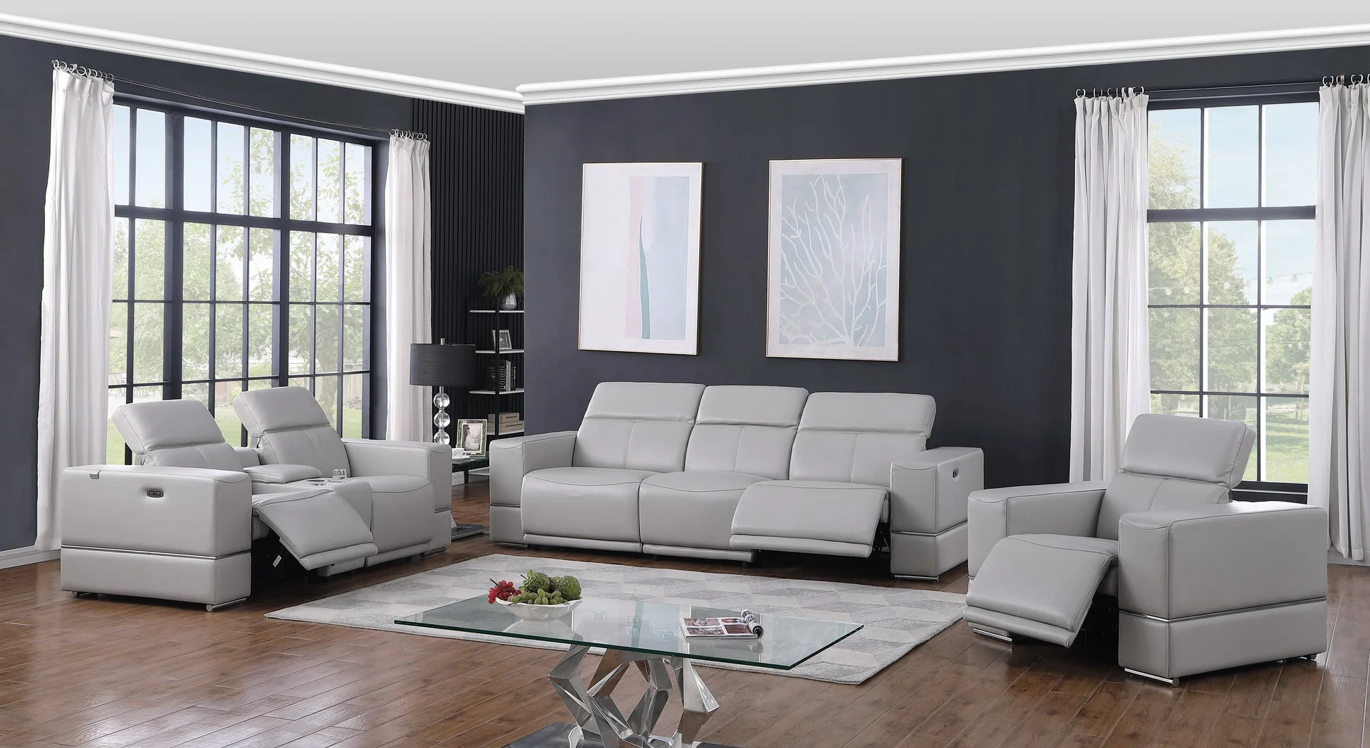 Franco Light Gray Leather Reclining Set - Image 1