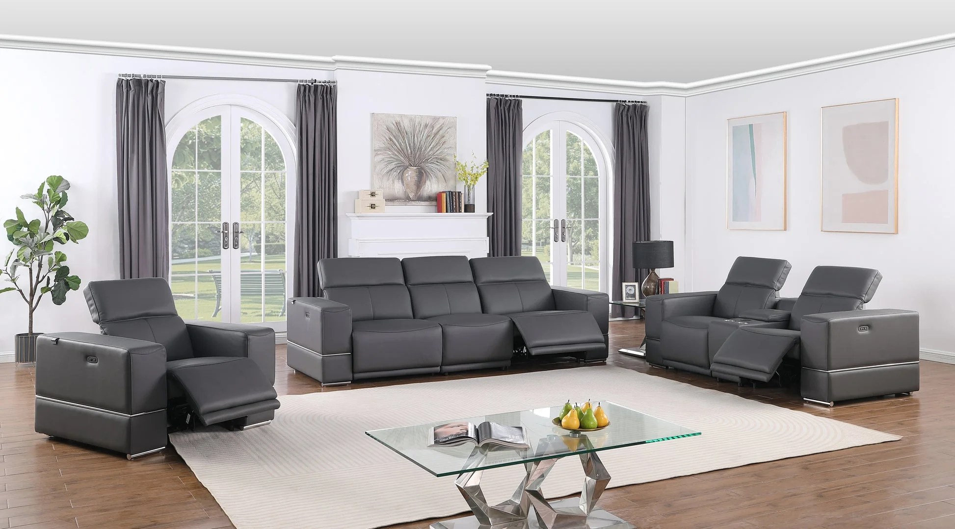 Franco Gray Leather Reclining Set - Image 1