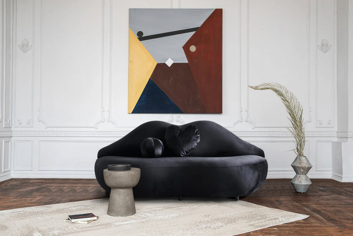 Audrey Black Velvet Loveseat 81″