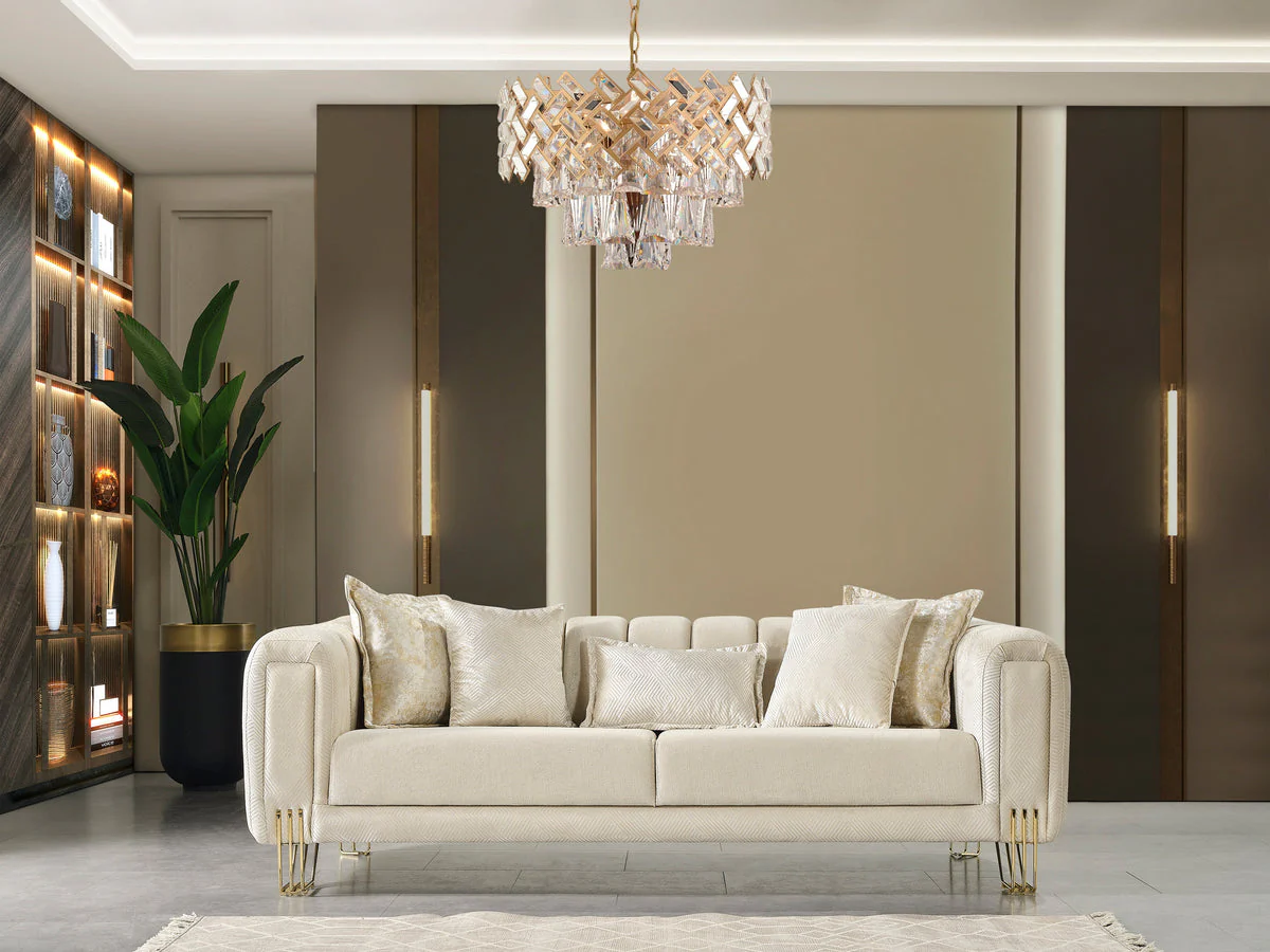 Ella Ivory Velvet Sofa - Image 1