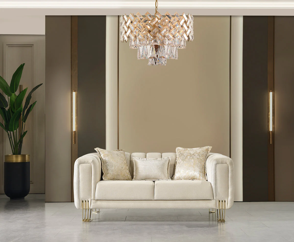 Ella Ivory Velvet Loveseat - Image 1