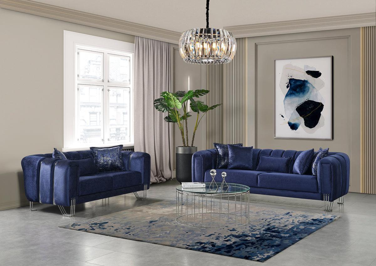 Ella Navy Velvet Sofa & Loveseat - Image 1