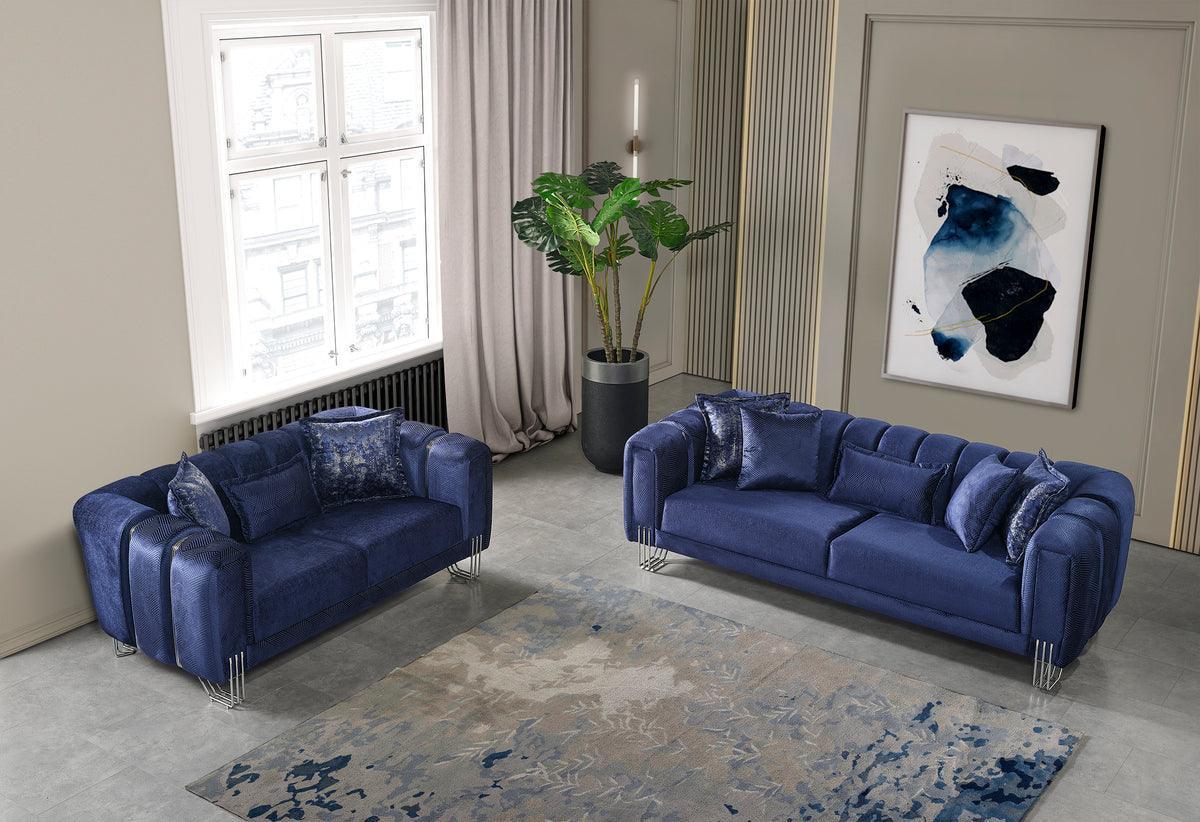 Ella Navy Velvet Sofa & Loveseat - Image 2