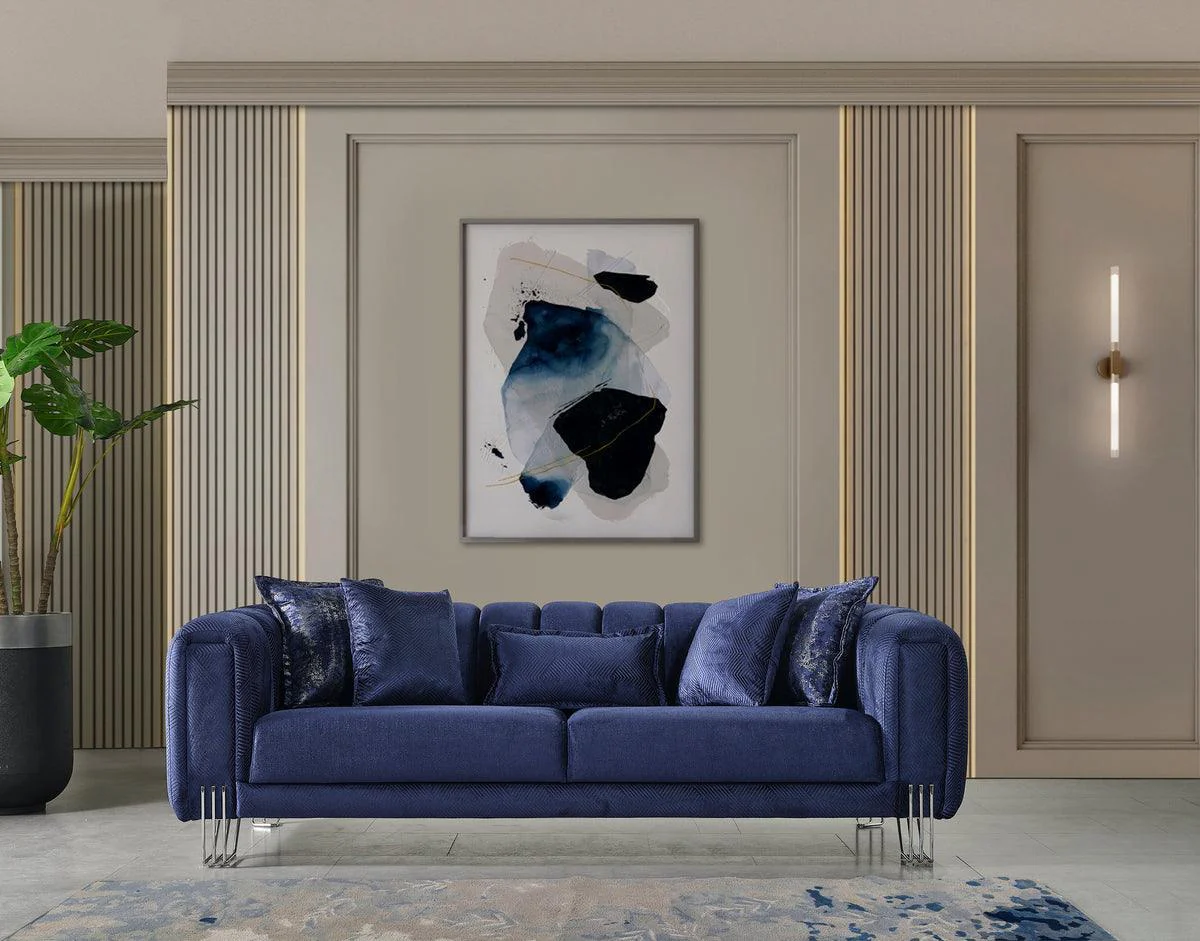 Ella Navy Velvet Sofa & Loveseat - Image 3