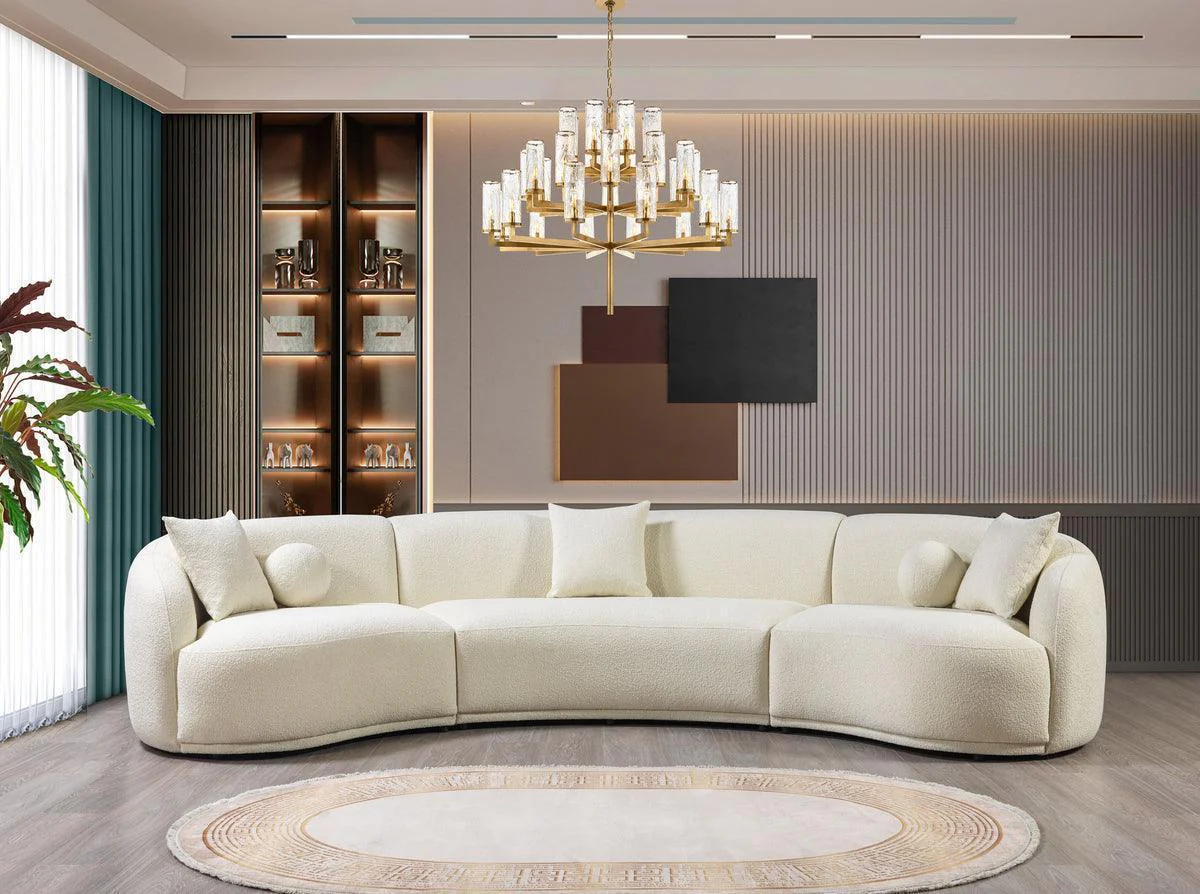 Emily Ivory Boucle 3-Piece Curved 138" Sectional - Image 1