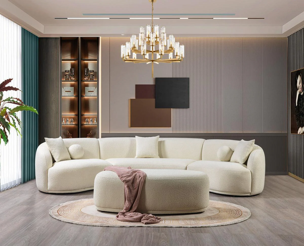Emily Ivory Boucle 3-Piece Curved 138" Sectional - Image 3