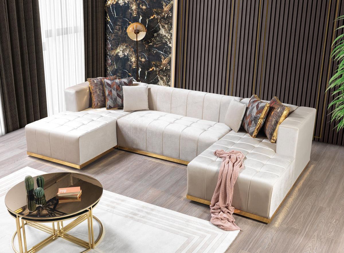 Amelia Ivory Velvet Double Chaise 140" Sectional - Image 3