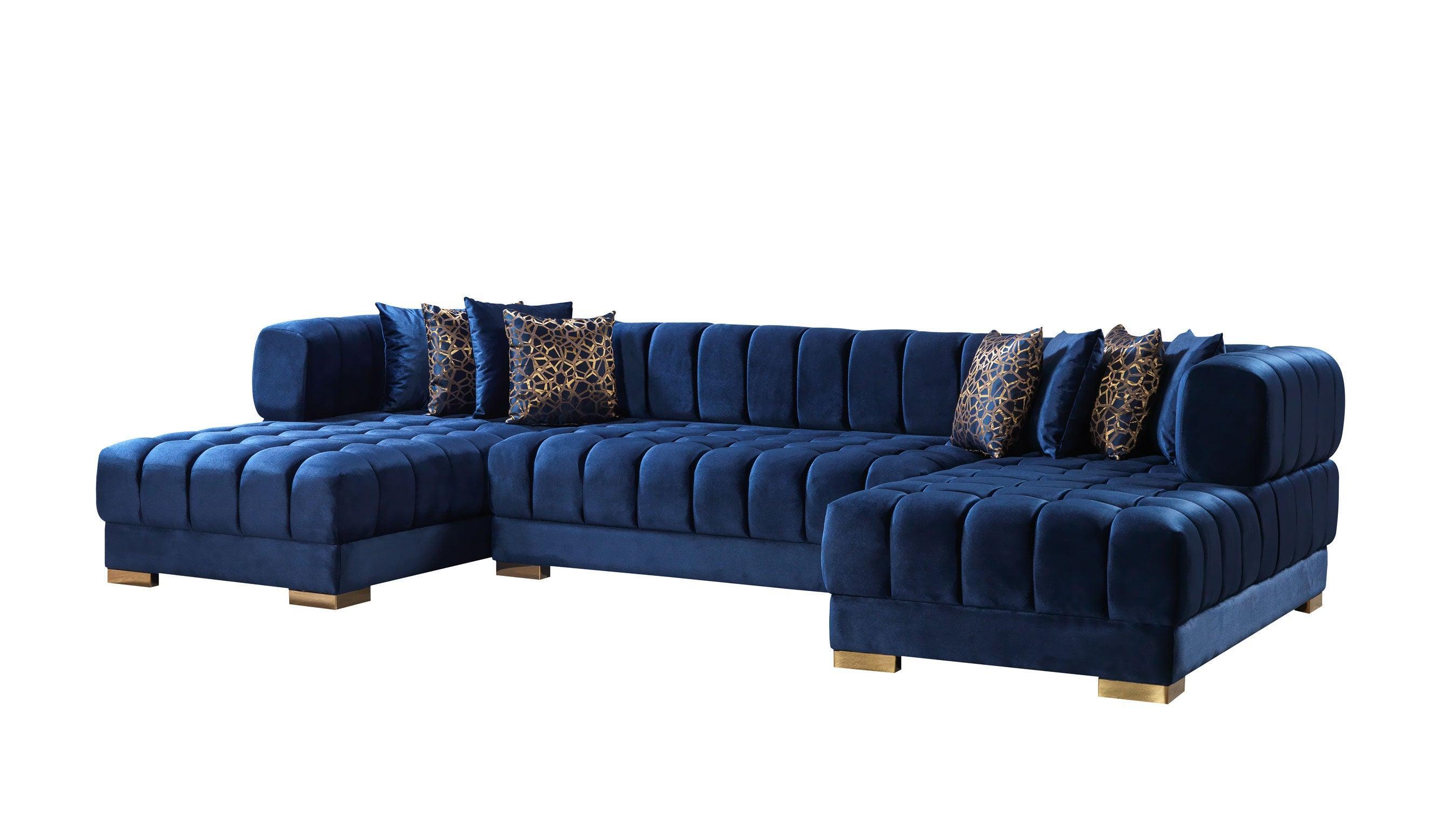 Mia Blue Velvet Double Chaise Sectional - Image 2
