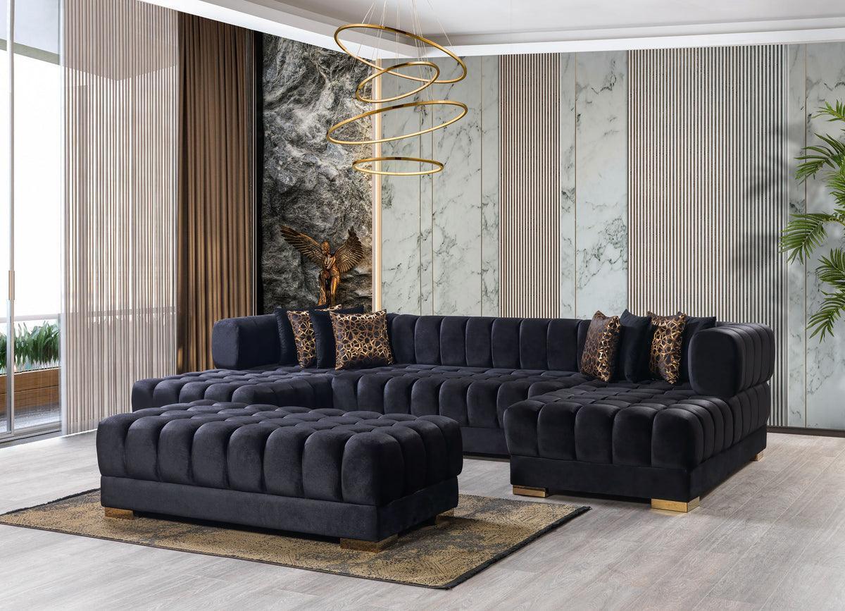 Mia Black Velvet Double Chaise 138" Sectional - Image 3