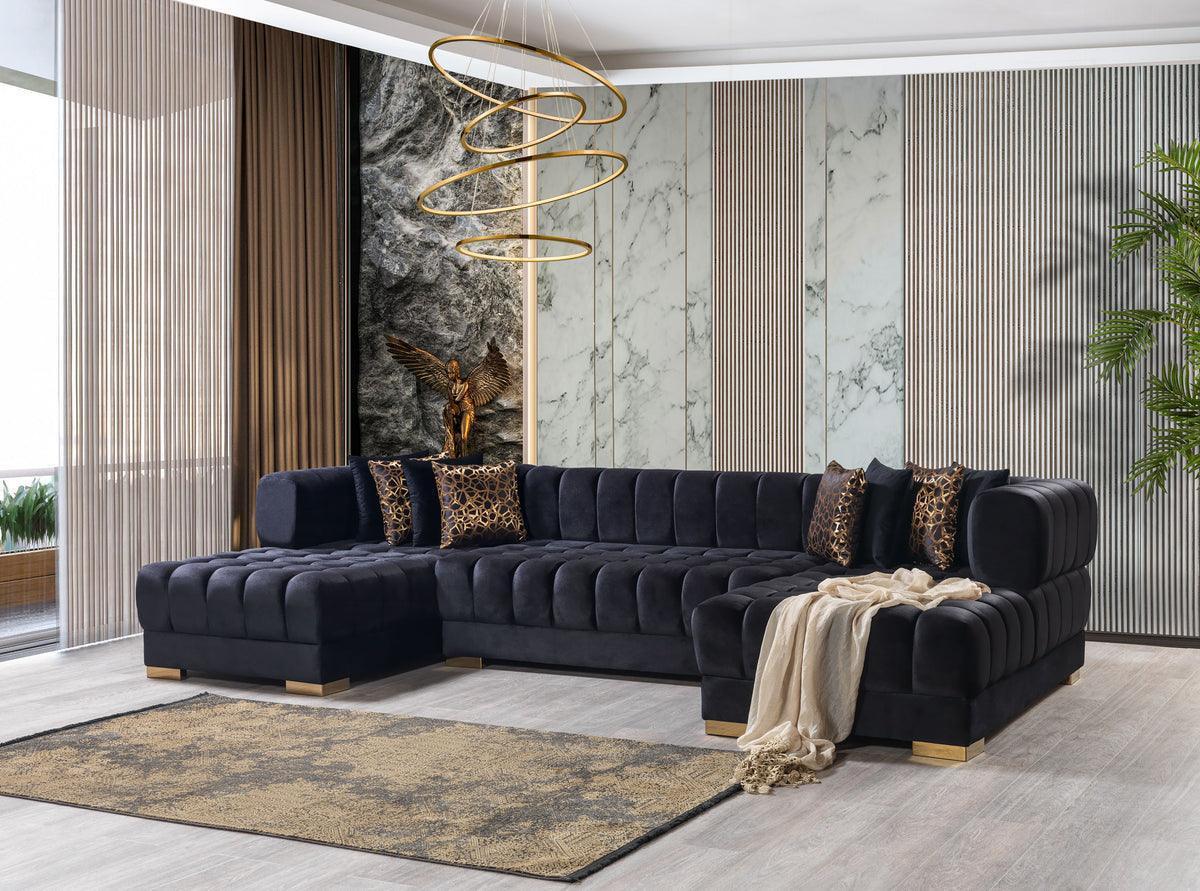 Mia Black Velvet Double Chaise 138" Sectional - Image 1