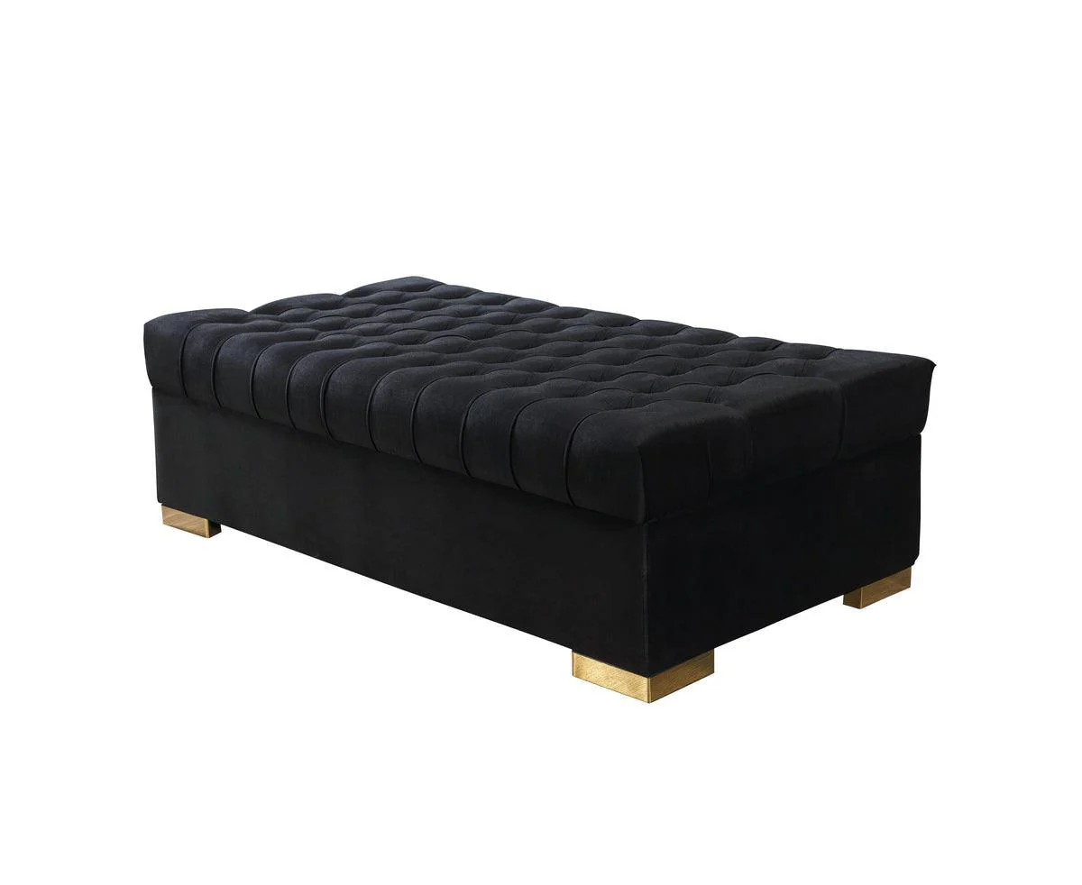 Emma Black Velvet Rectangle Ottoman - Image 1