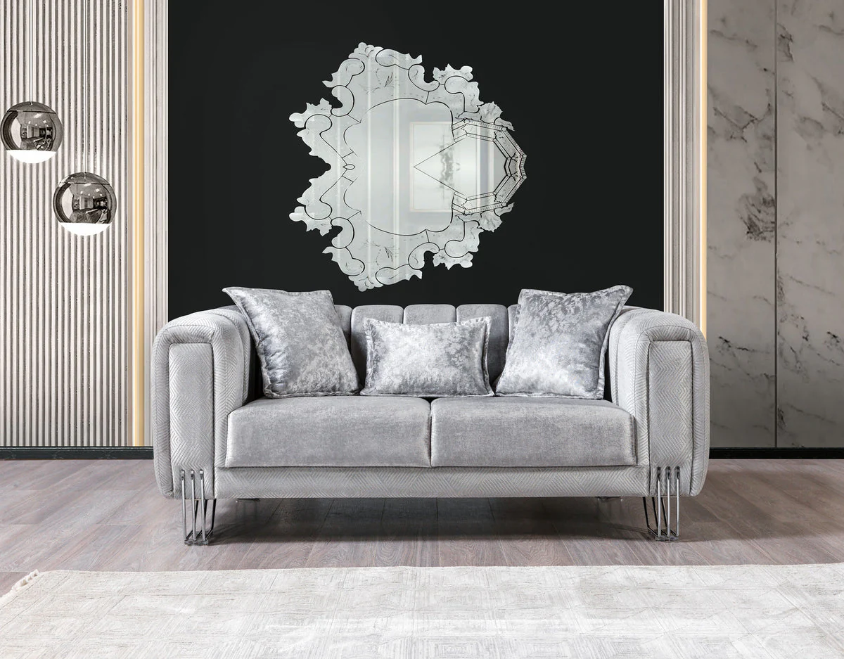 Ella Silver Velvet Loveseat - Image 1