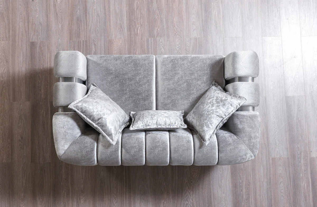 Ella Silver Velvet Loveseat - Image 2