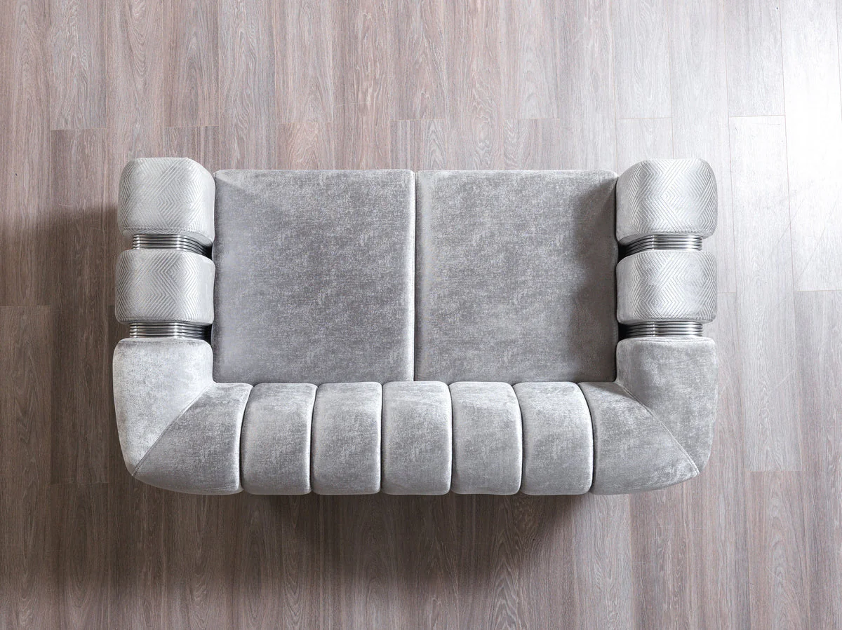 Ella Silver Velvet Loveseat - Image 3