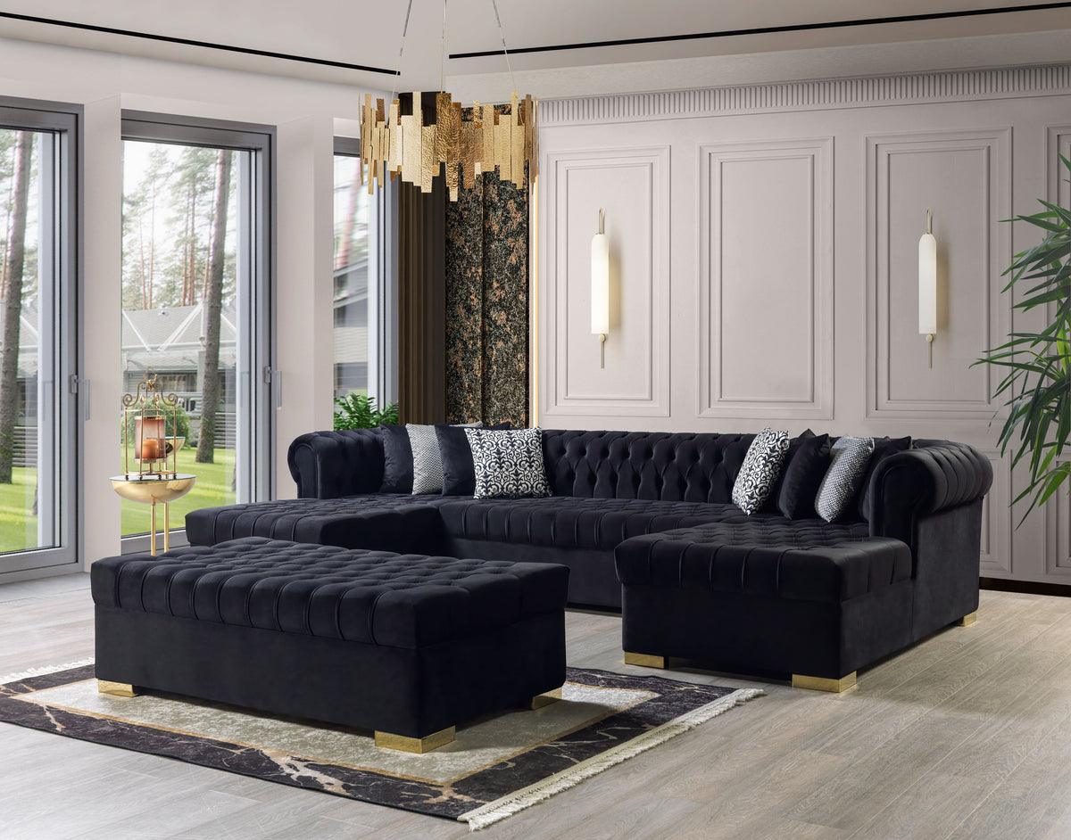 Emma Black Velvet Rectangle Ottoman - Image 2